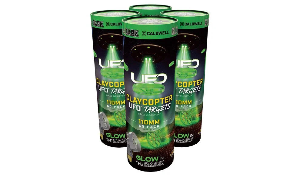 Caldwell Clay Copter Target Disk 110mm UFO Glowing 50pk - - Mansfield Hunting & Fishing - Products to prepare for Corona Virus