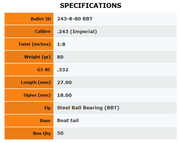 Outer Edge Projectiles 6mm Hunting Ball Bearing Tip 80gr - 50Pk