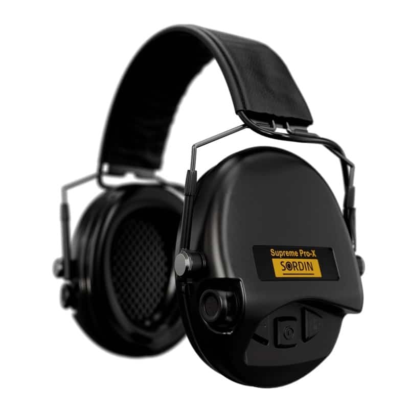 Sordin Supreme Pro-X Electronic Earmuffs Slim Leather Headband - BLACK - Mansfield Hunting & Fishing - Products to prepare for Corona Virus