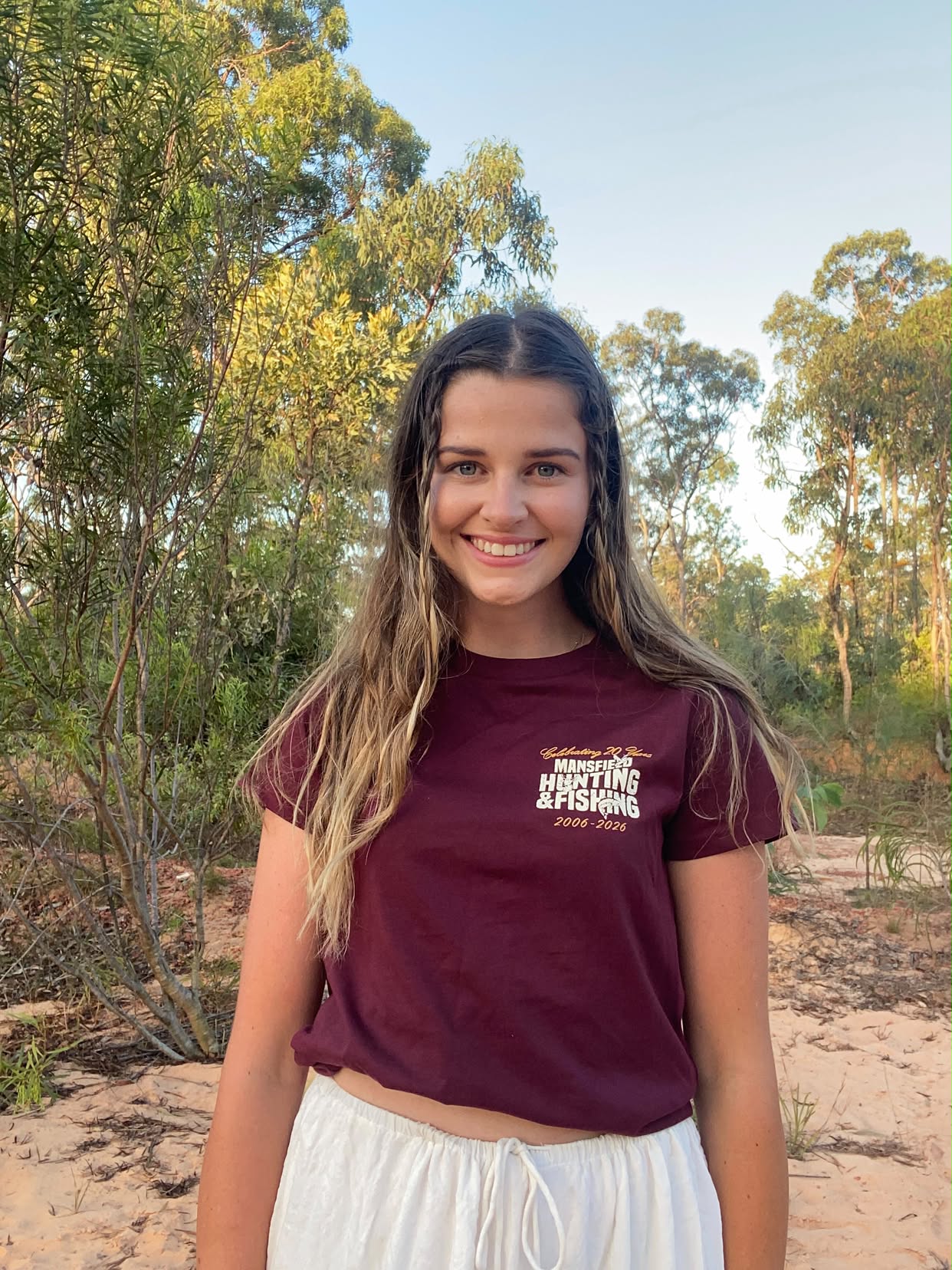 MHF Womens 20th Anniversary Tee - Burgundy - - Mansfield Hunting & Fishing - Products to prepare for Corona Virus