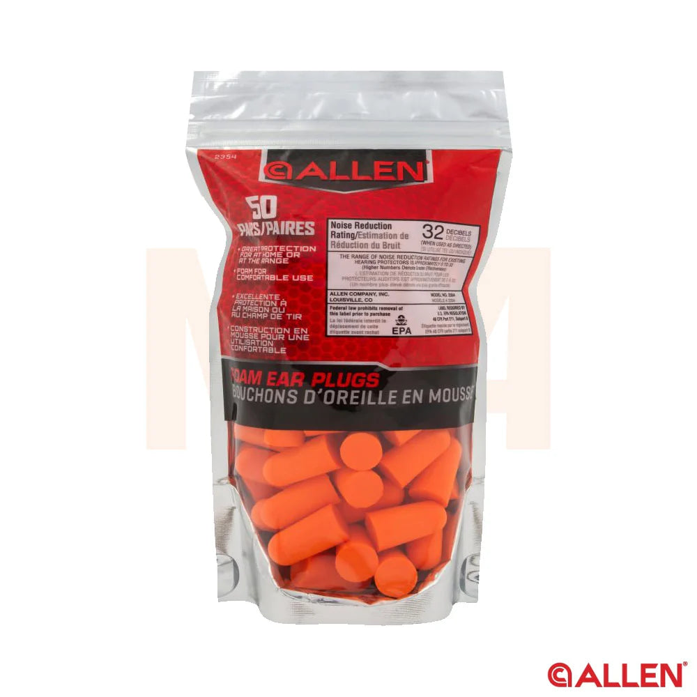 Allen Foam Ear Plugs Hi Vis Orange 50 pair - - Mansfield Hunting & Fishing - Products to prepare for Corona Virus