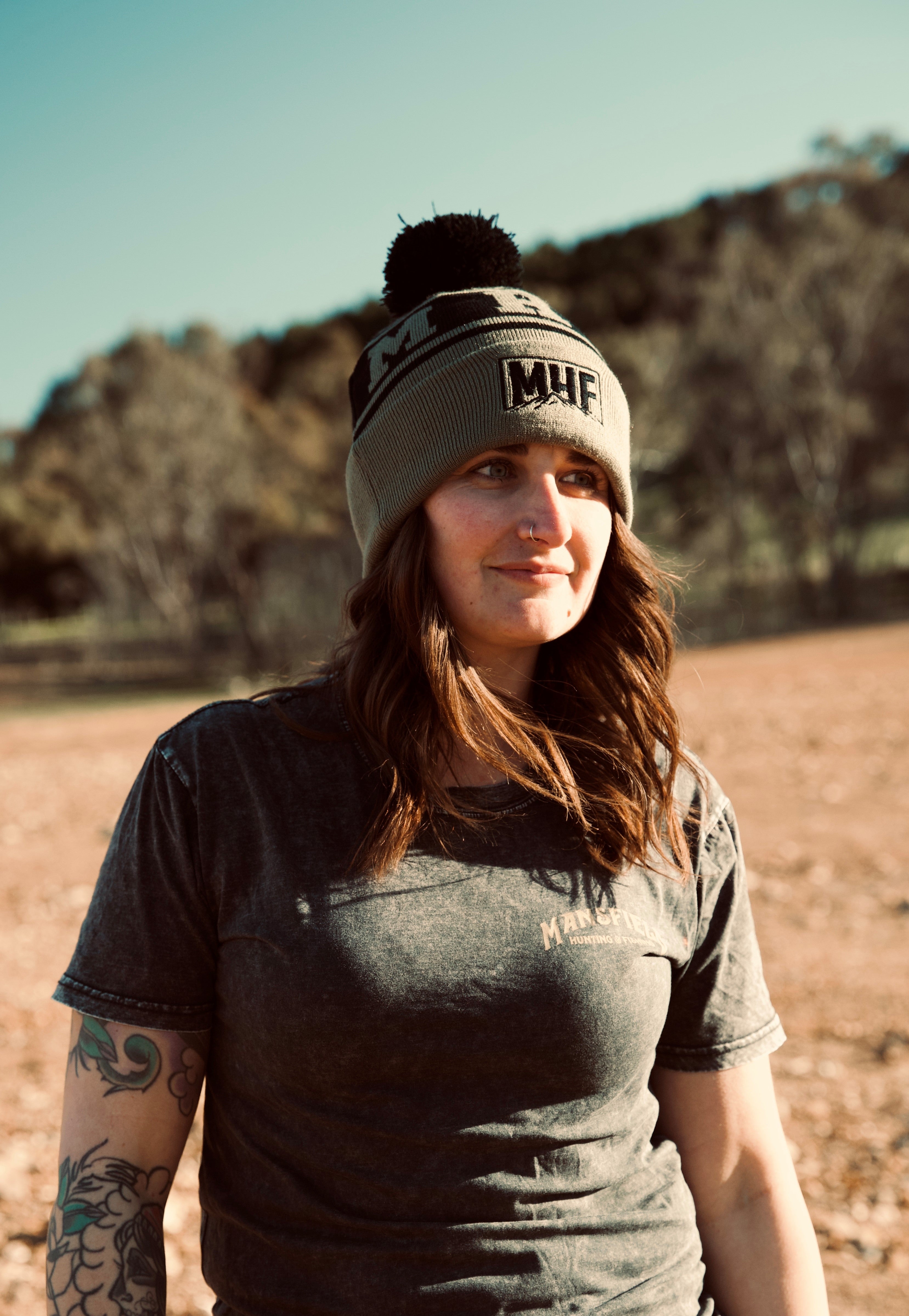 MHF Mountain Embroided Beanie Green/Black - - Mansfield Hunting & Fishing - Products to prepare for Corona Virus
