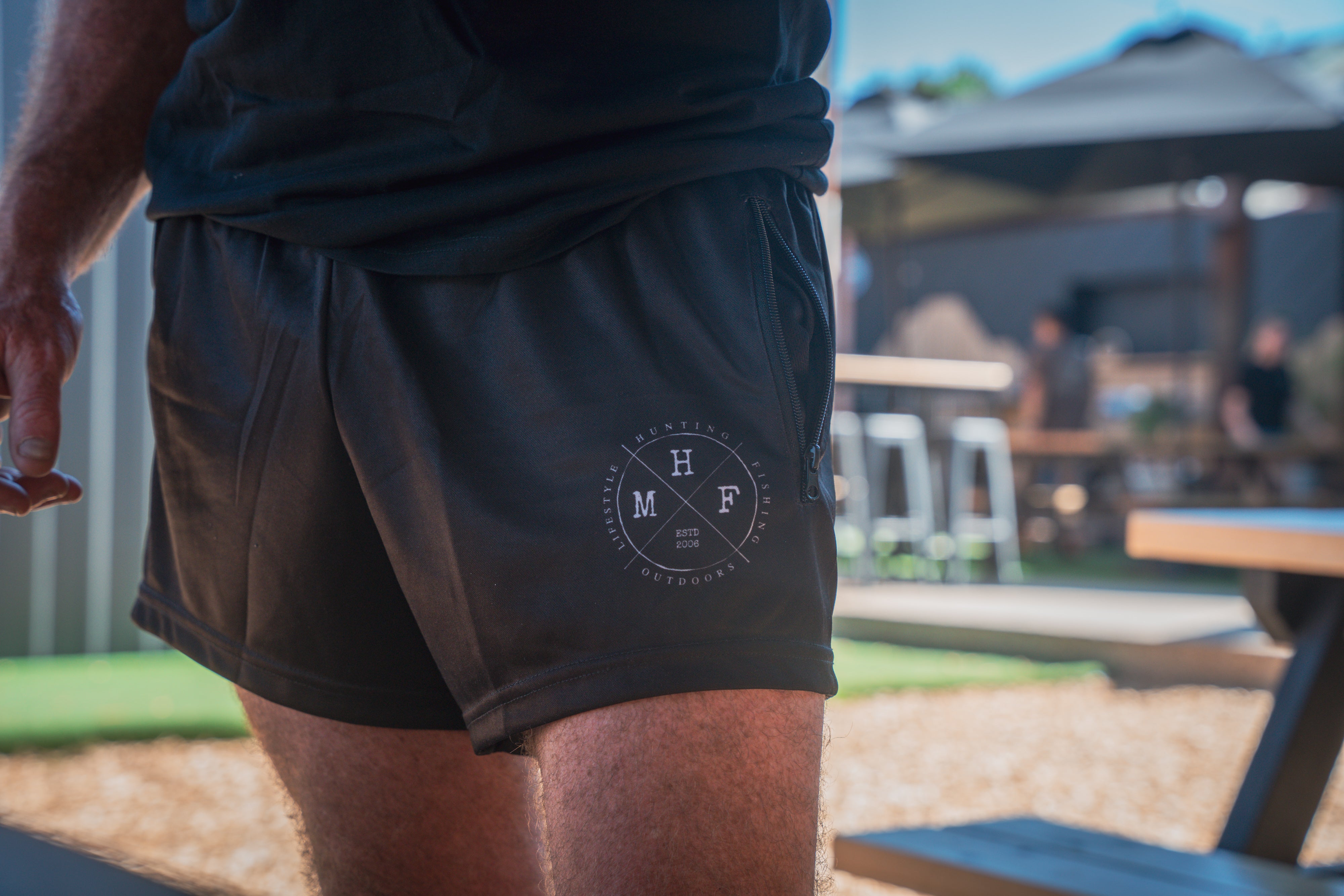 MHF Black Footy Shorts - Side Zip Pockets - - Mansfield Hunting & Fishing - Products to prepare for Corona Virus