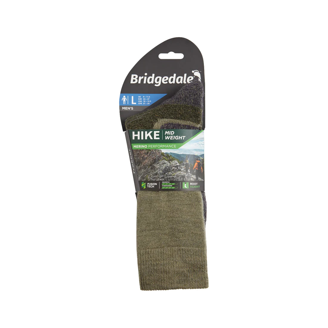 Bridgedale Hike Midweight Merino Performance Sock - S / GREEN - Mansfield Hunting & Fishing - Products to prepare for Corona Virus