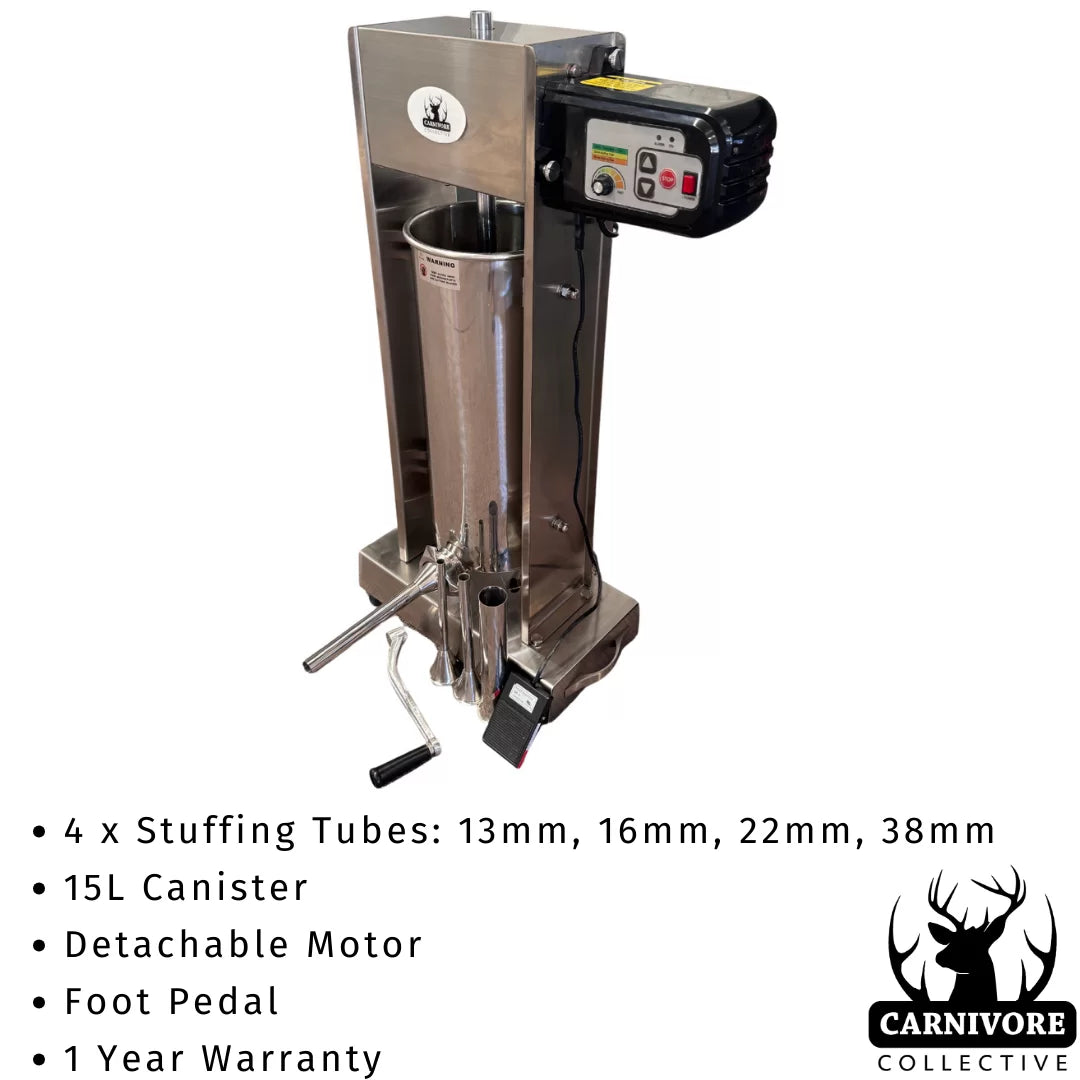electric sausage stuffer with foot pedal Carnivore Collective 15L Elec Sausage Filler