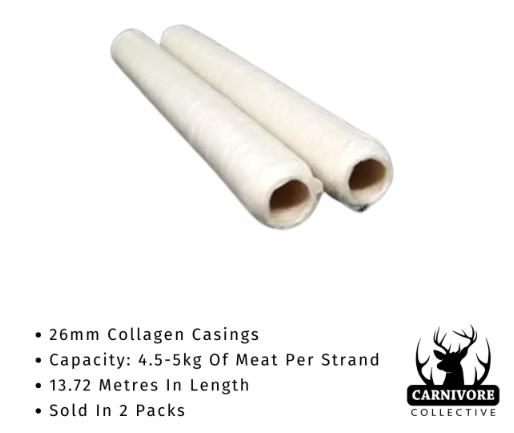 Carnivore Collective 26mm Clear Collagen Sausage Casings x 2 - - Mansfield Hunting & Fishing - Products to prepare for Corona Virus