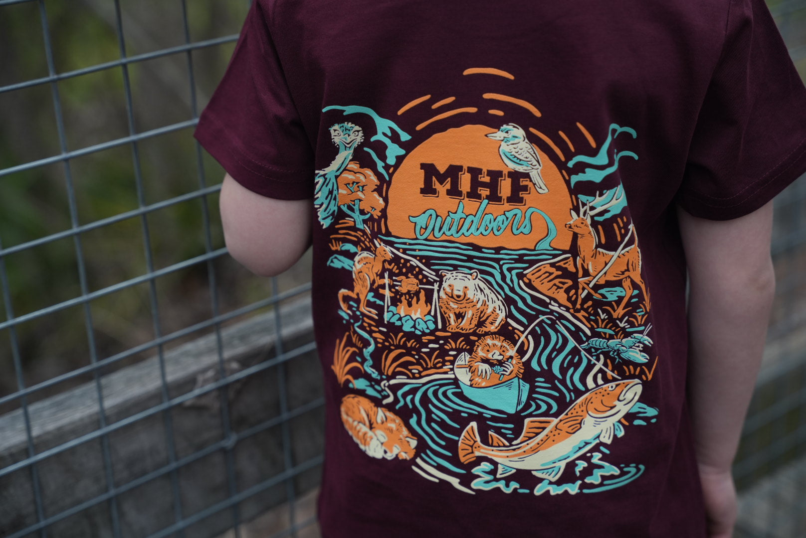 MHF Kids Wild Aussie Tee - Burgundy - - Mansfield Hunting & Fishing - Products to prepare for Corona Virus
