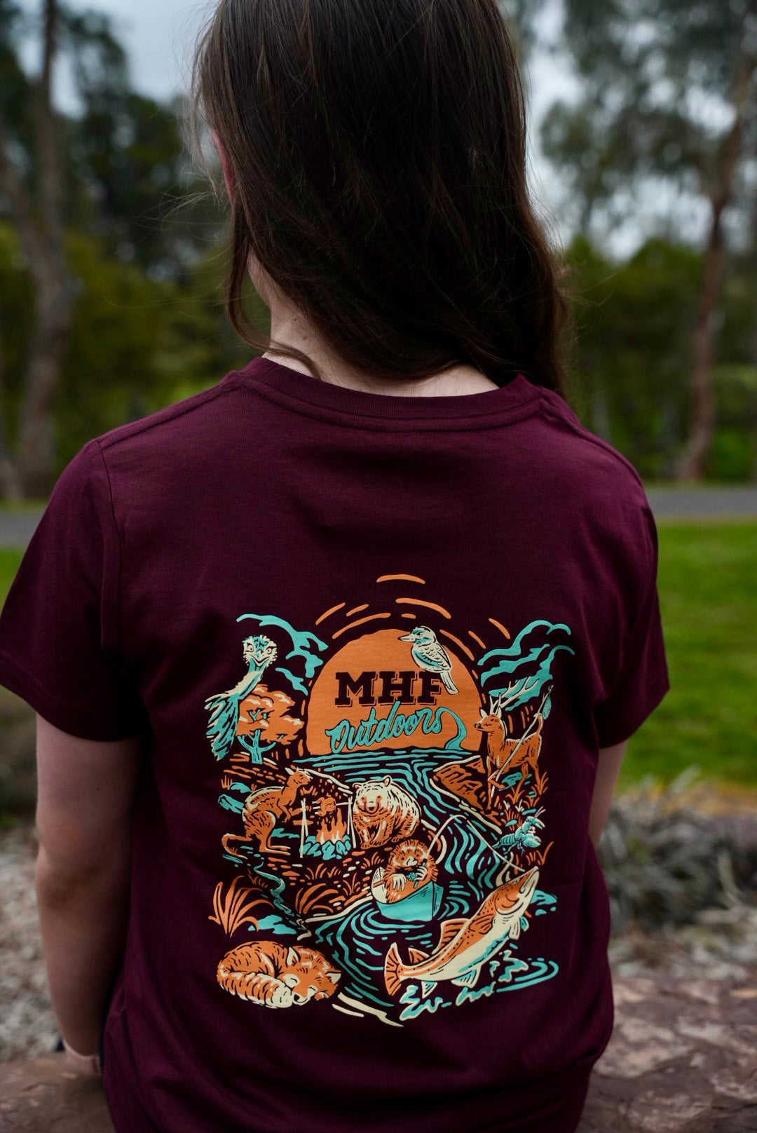 MHF Kids Wild Aussie Tee - Burgundy - - Mansfield Hunting & Fishing - Products to prepare for Corona Virus