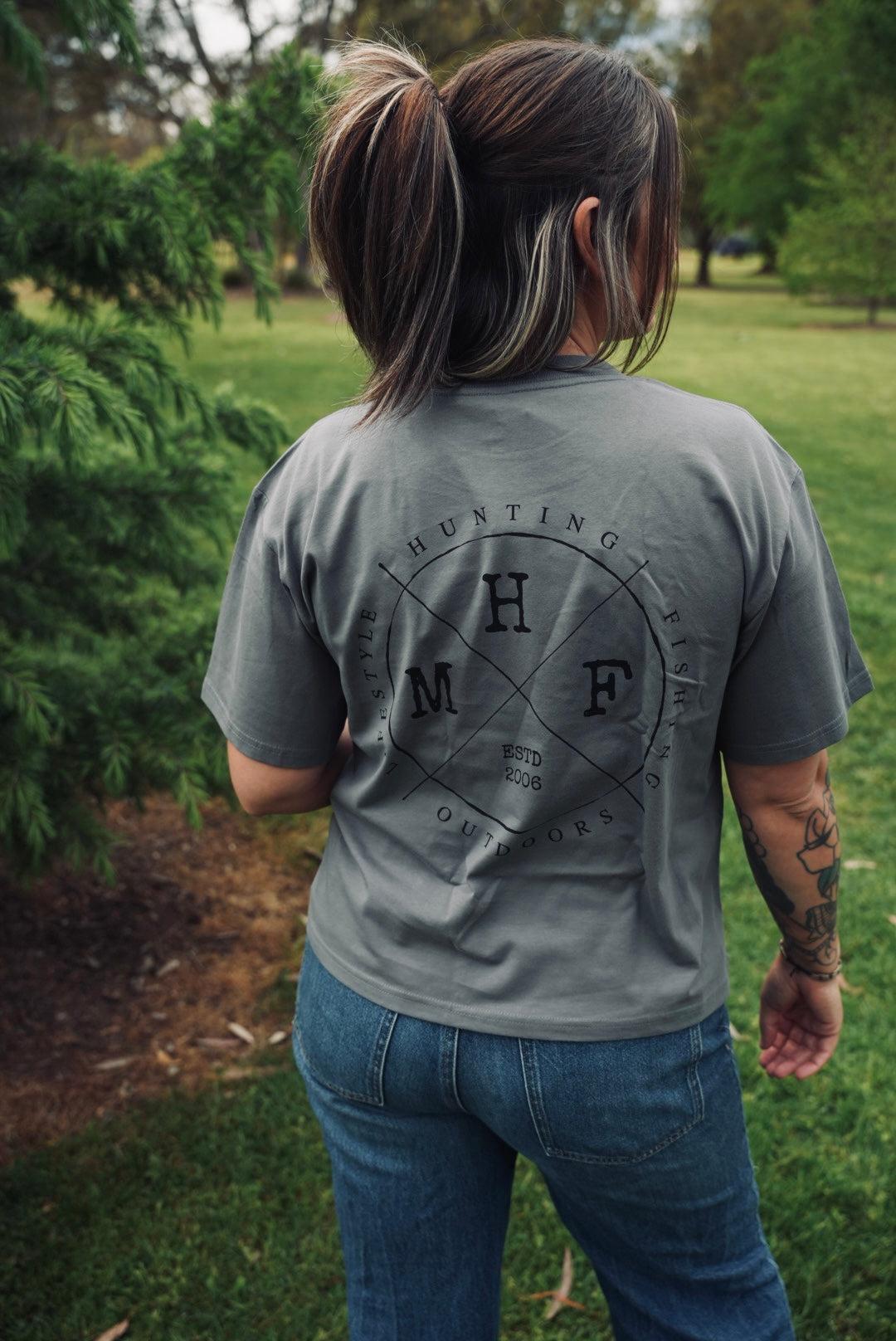 MHF Womens Lifestyle Box Tee - Shadow - - Mansfield Hunting & Fishing - Products to prepare for Corona Virus