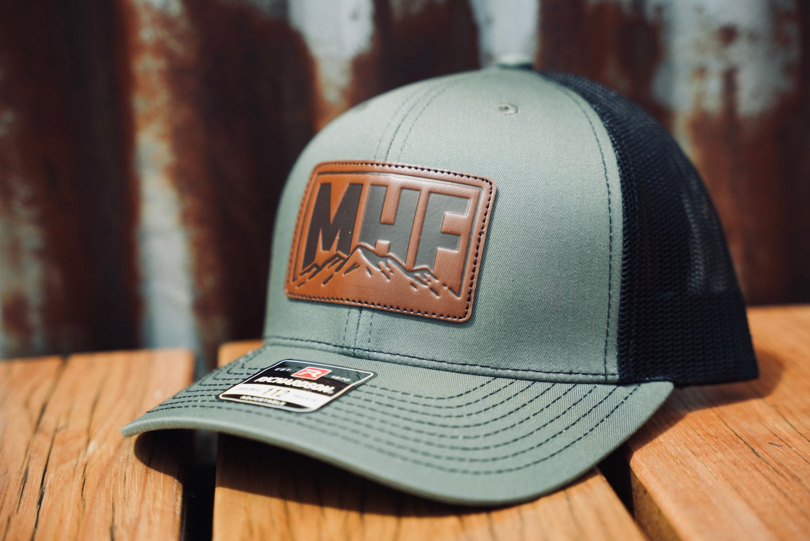 MHF Leather Patch Cap - Loden/Black - LODEN/BLACK - Mansfield Hunting & Fishing - Products to prepare for Corona Virus