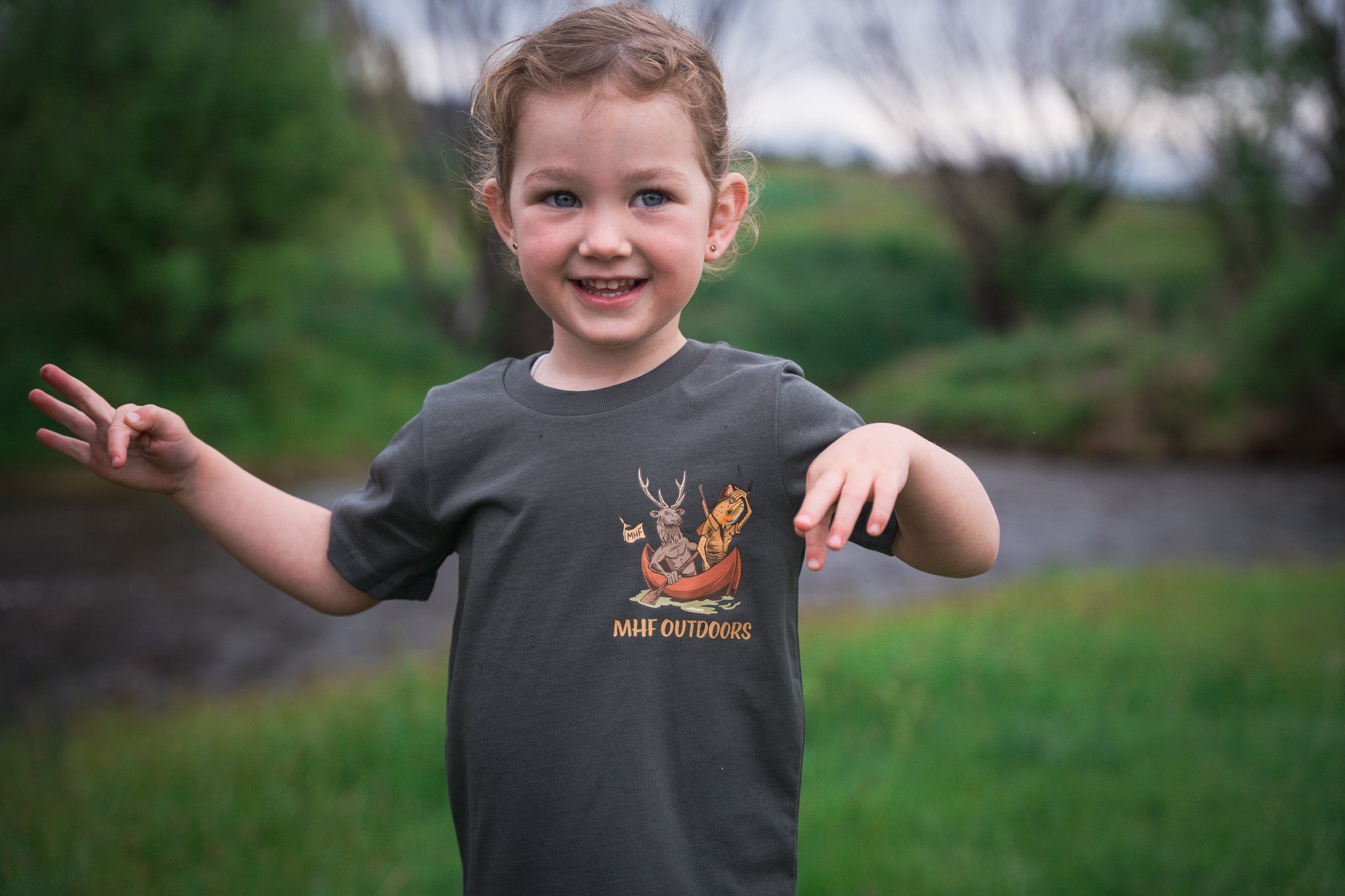 MHF Kids Wild Waters Tee - Charcoal - - Mansfield Hunting & Fishing - Products to prepare for Corona Virus