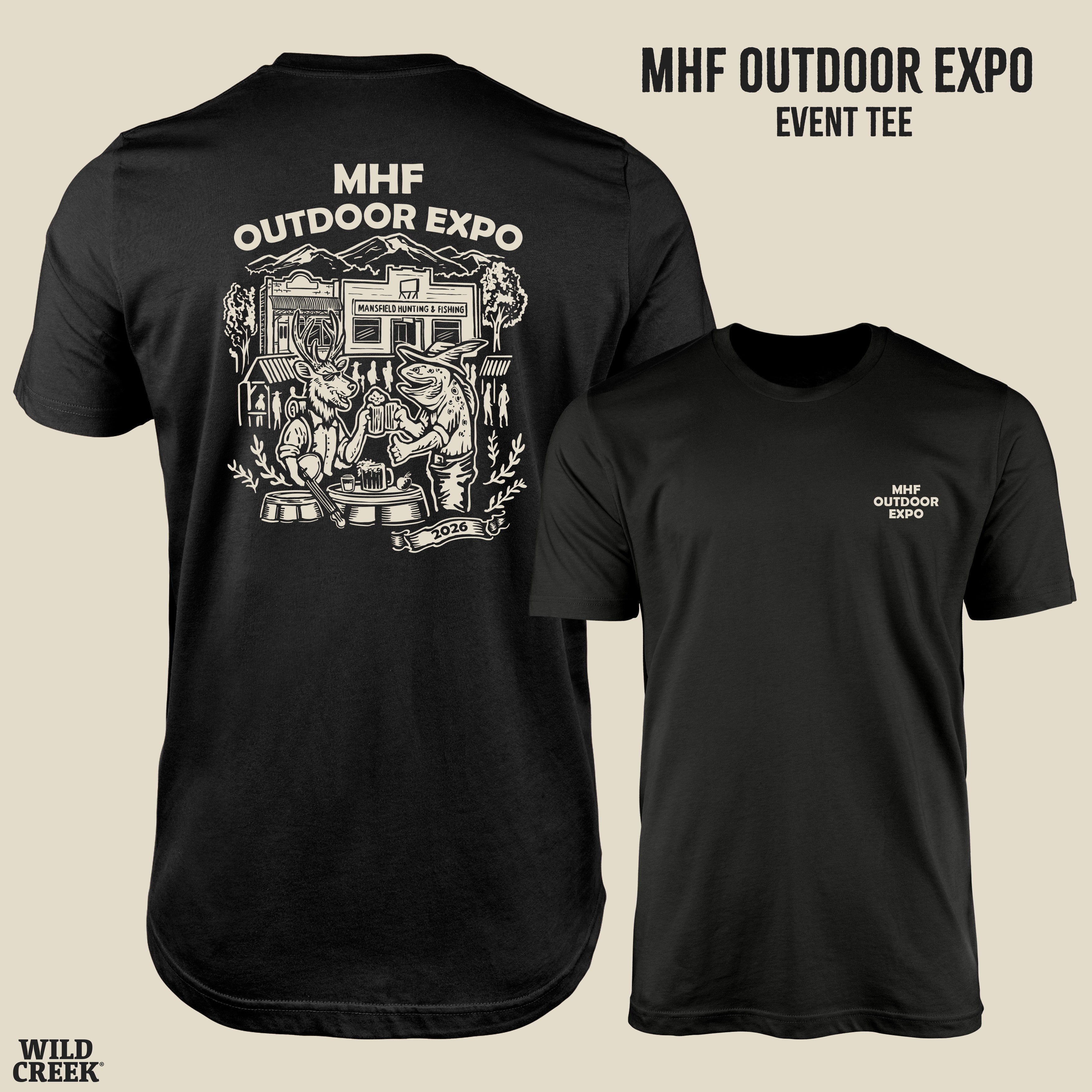 MHF 2026 Expo Tee - Black - Limited Edition - XS / BLACK - Mansfield Hunting & Fishing - Products to prepare for Corona Virus