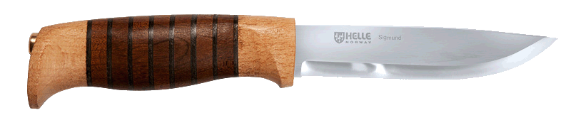 Helle-Sigmund 107mm S/S Birch, Leather & Oak Handle - - Mansfield Hunting & Fishing - Products to prepare for Corona Virus