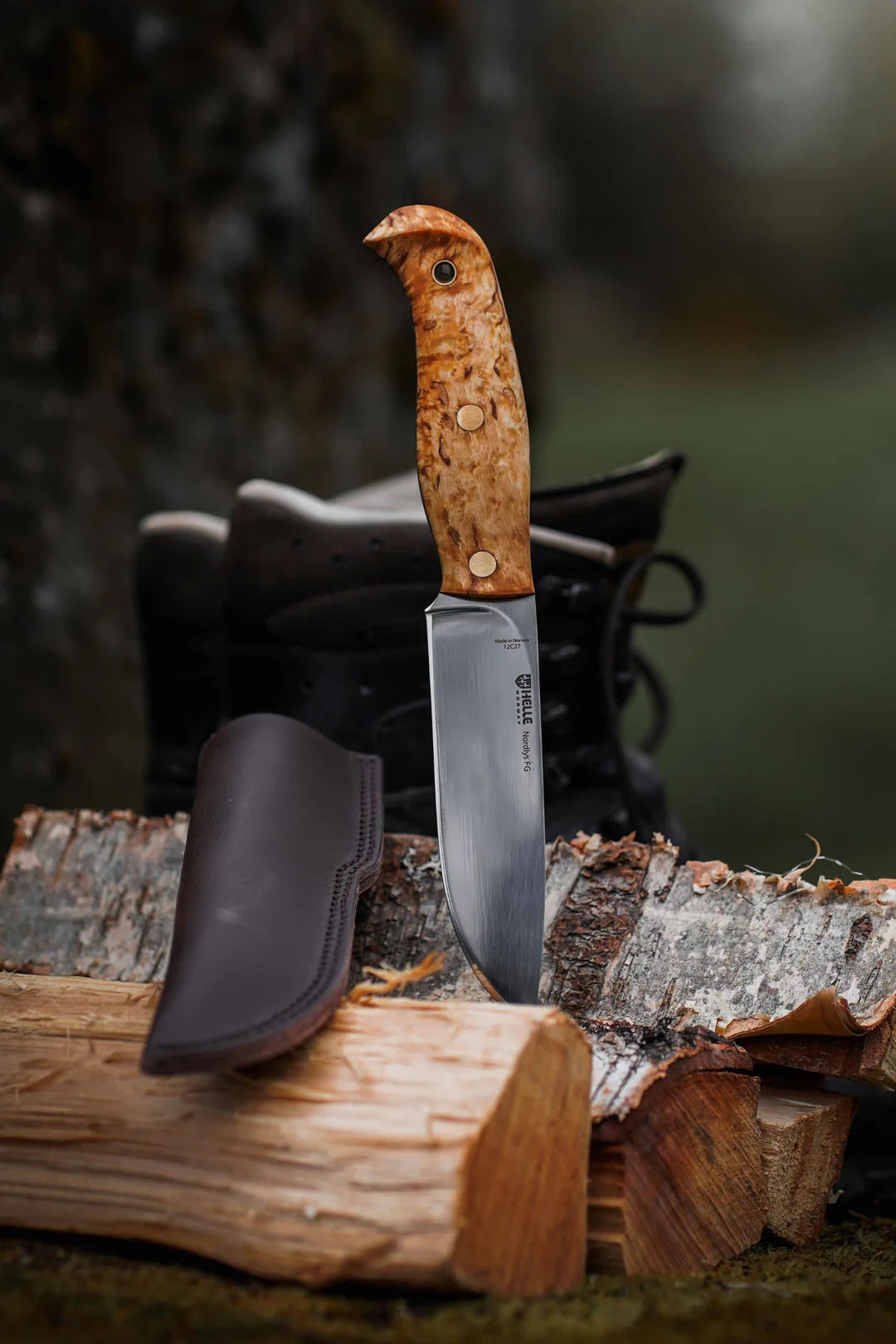 Helle Nordlys FG Knife - (Curly Birch Handle) - - Mansfield Hunting & Fishing - Products to prepare for Corona Virus
