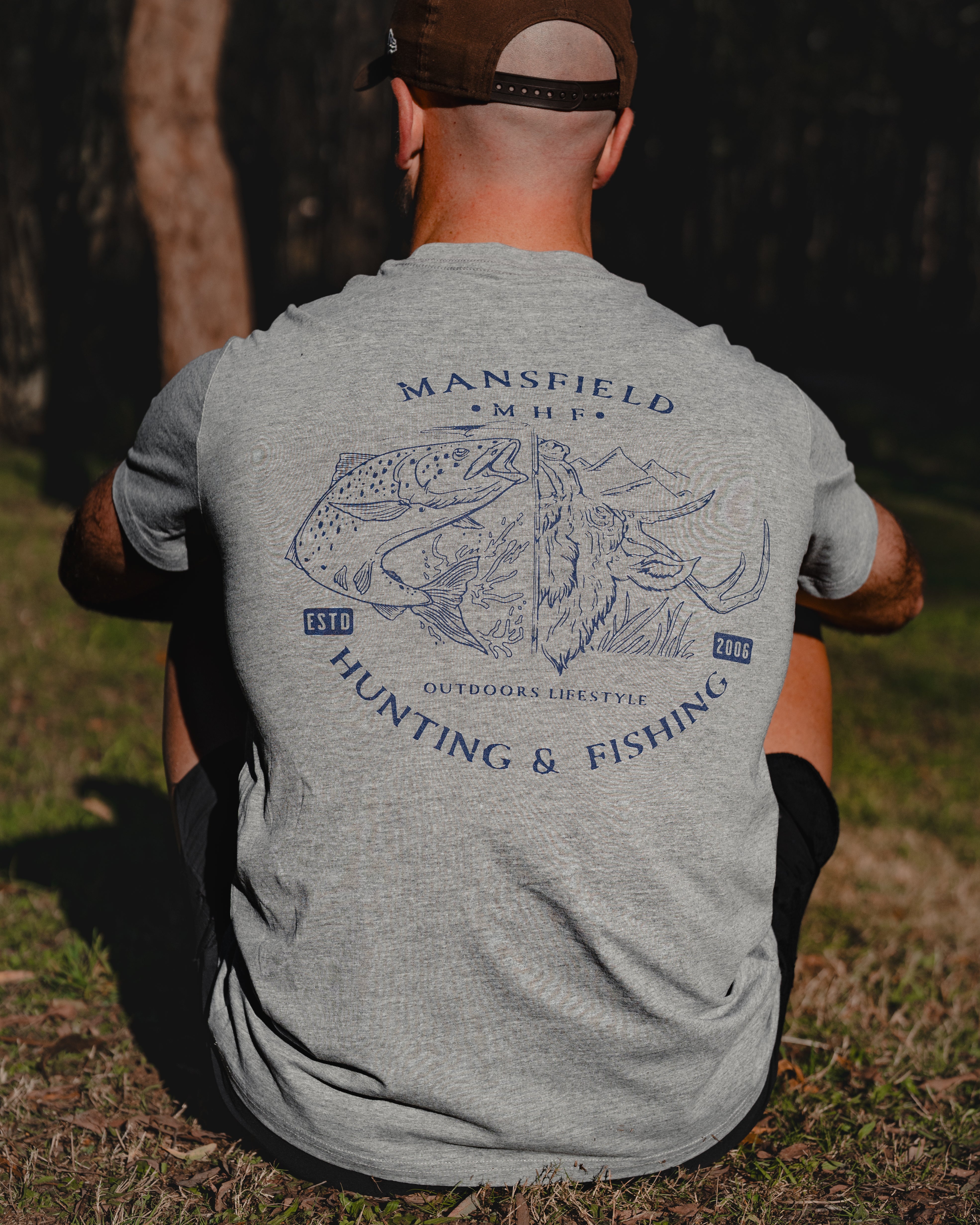 MHF Mens Outdoors Tee - Grey Marle -  - Mansfield Hunting & Fishing - Products to prepare for Corona Virus