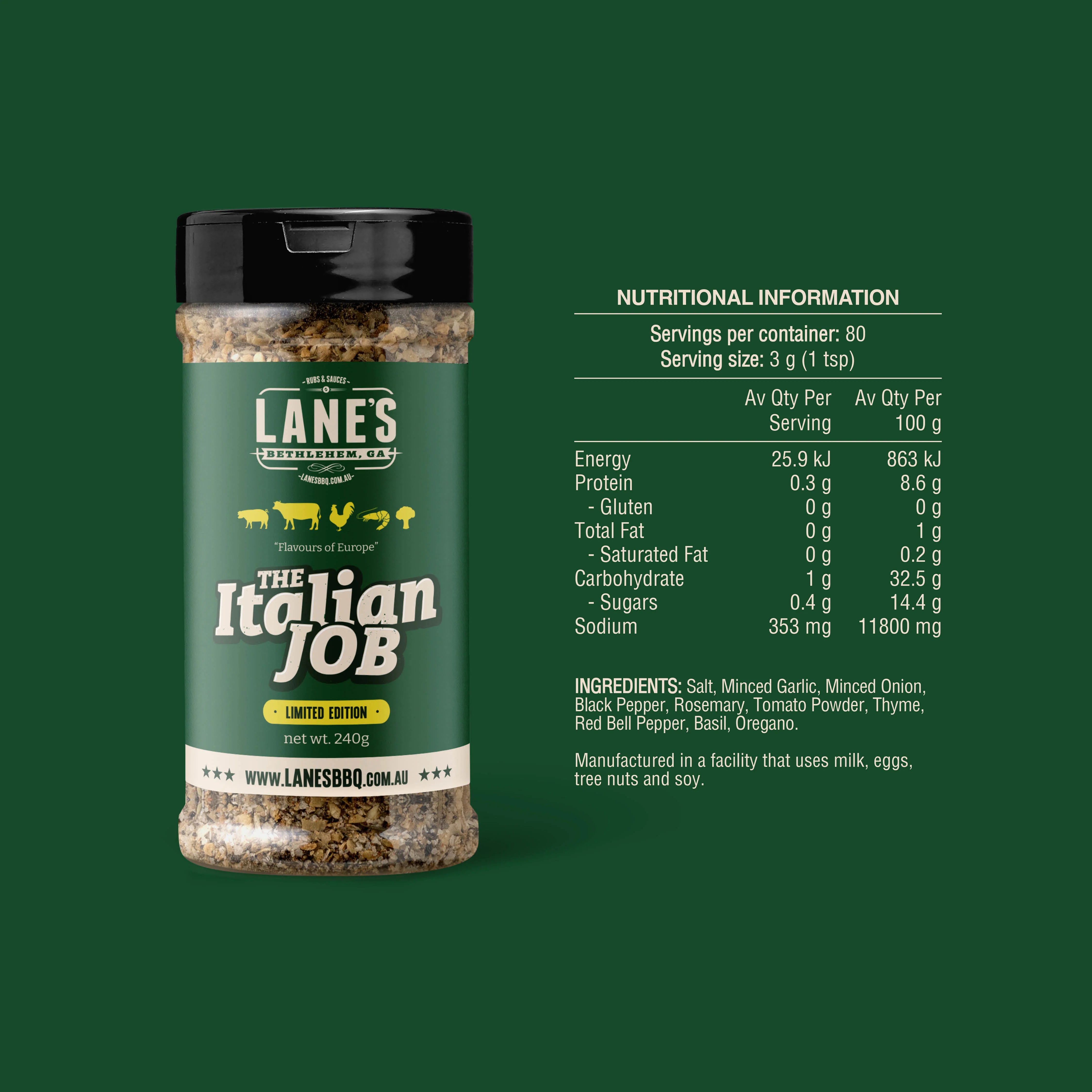 Lanes BBQ Limited Edition - The Italian Job - 240gm - - Mansfield Hunting & Fishing - Products to prepare for Corona Virus