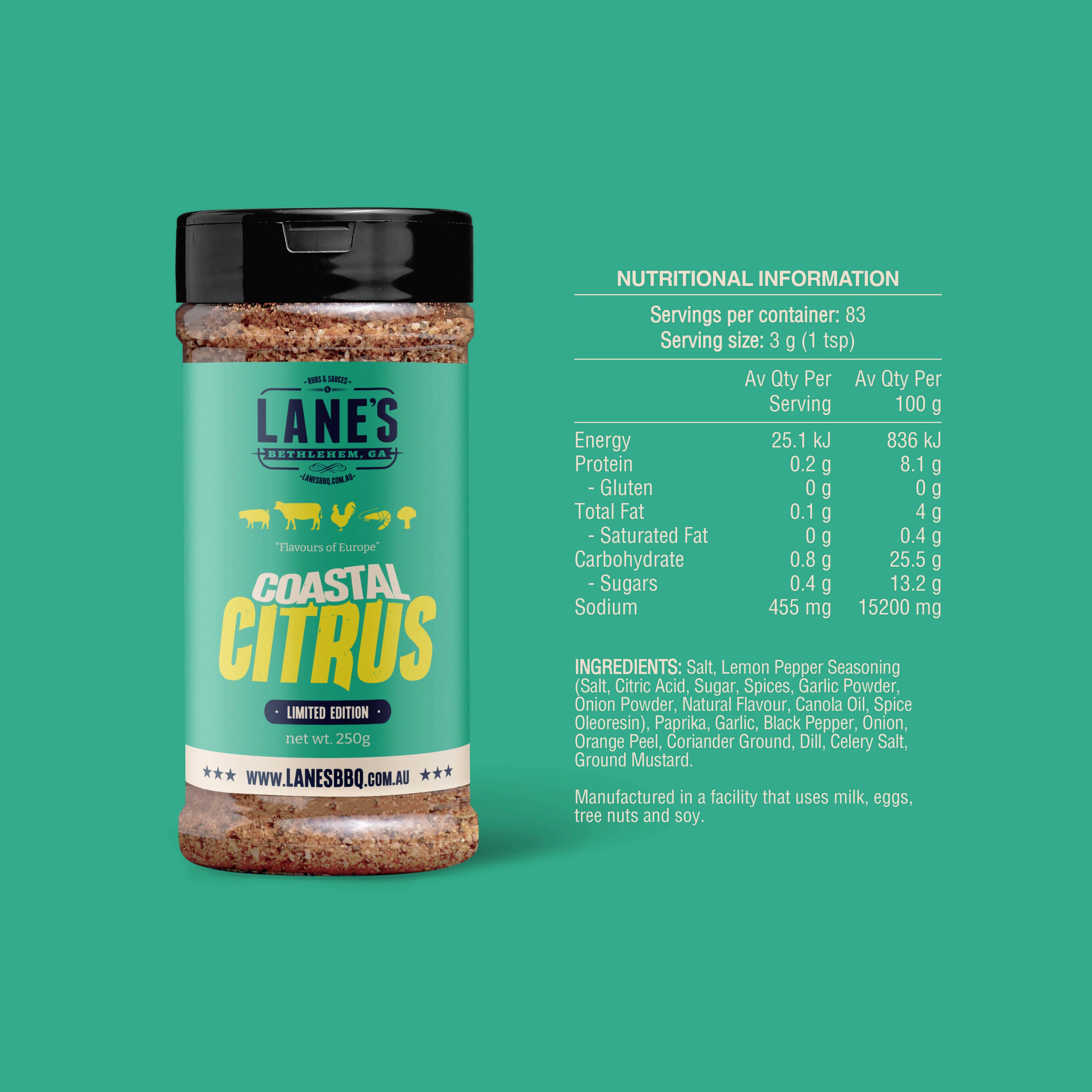 Lanes BBQ Limited Edition - Coastal Citrus - 340gm - - Mansfield Hunting & Fishing - Products to prepare for Corona Virus