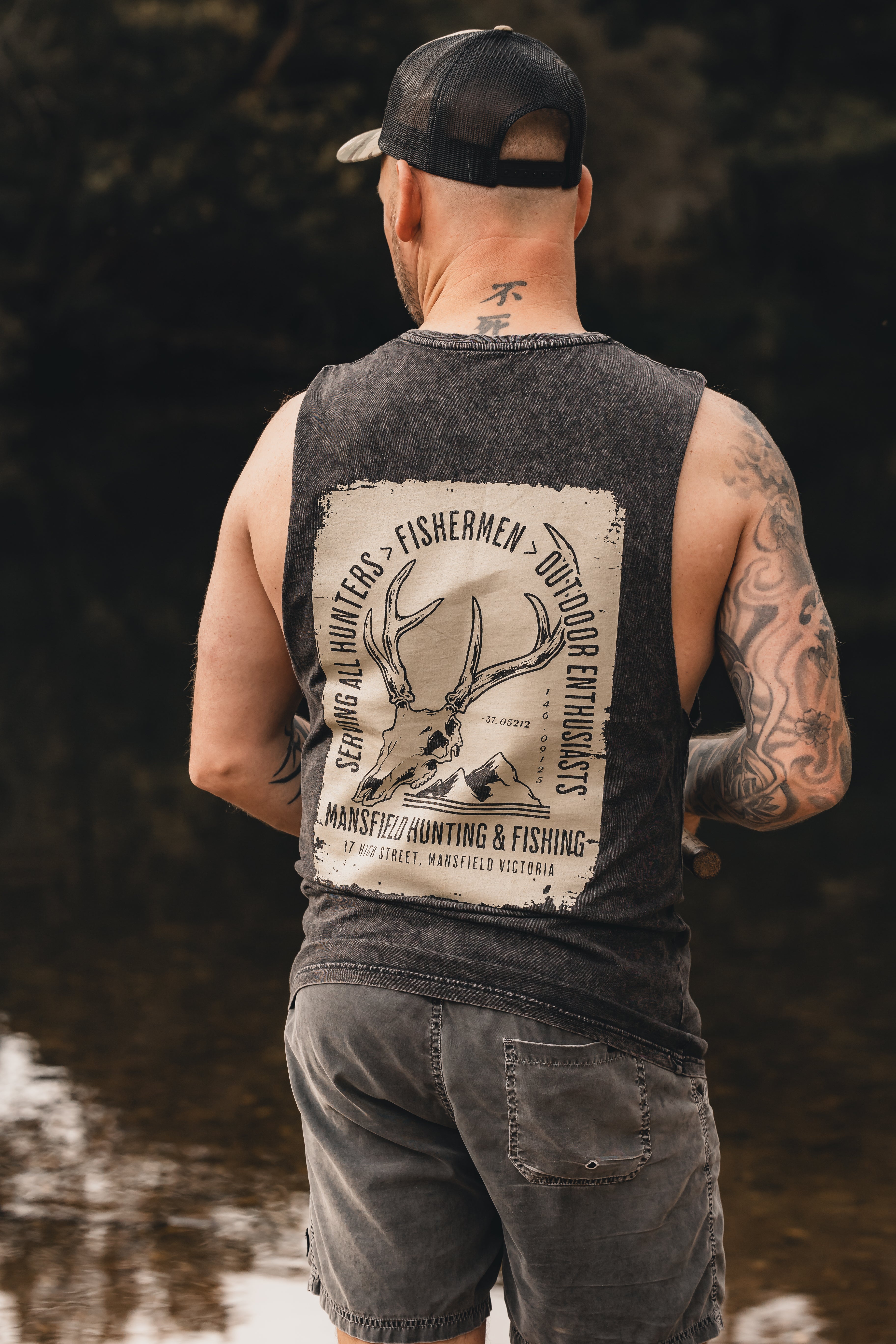 MHF Stonewash Stamp Singlet - Black - XS / BLACK - Mansfield Hunting & Fishing - Products to prepare for Corona Virus