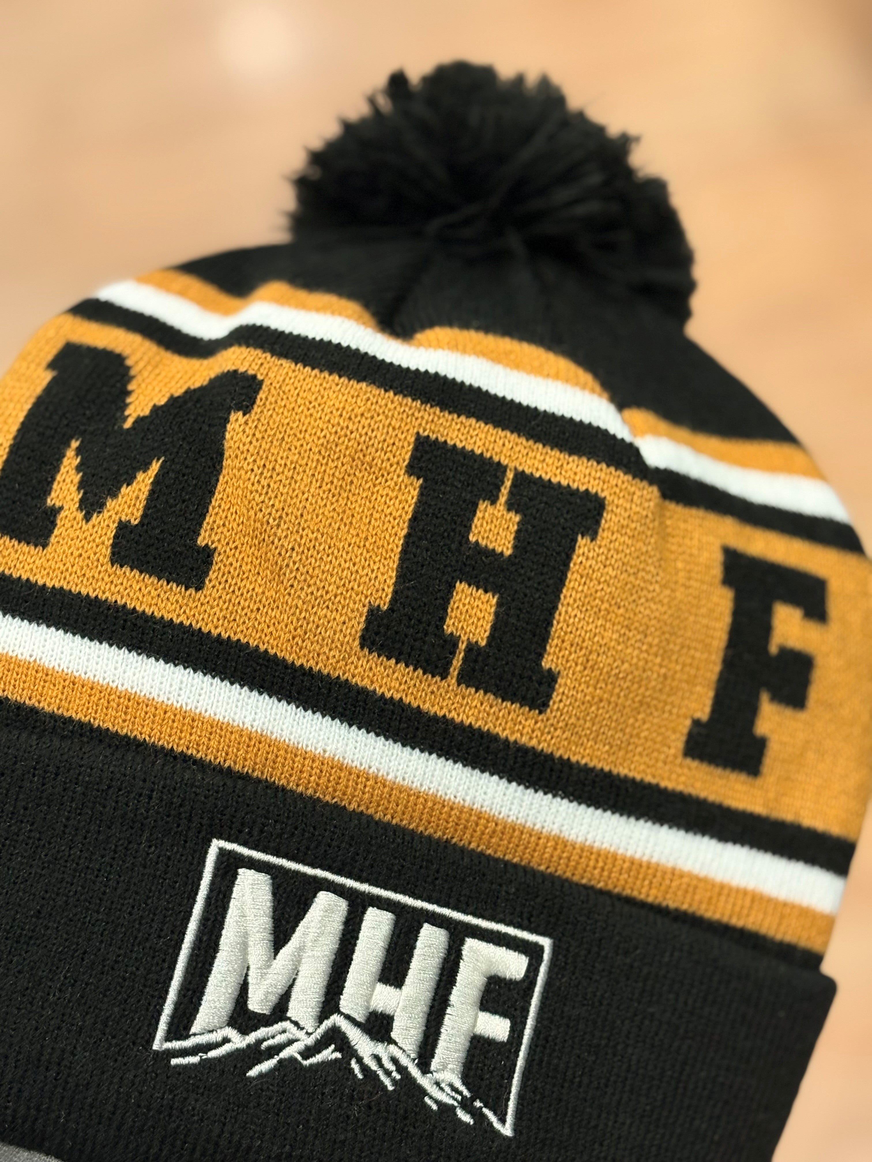MHF Tan Black Mountain Beanie with Pom Pom