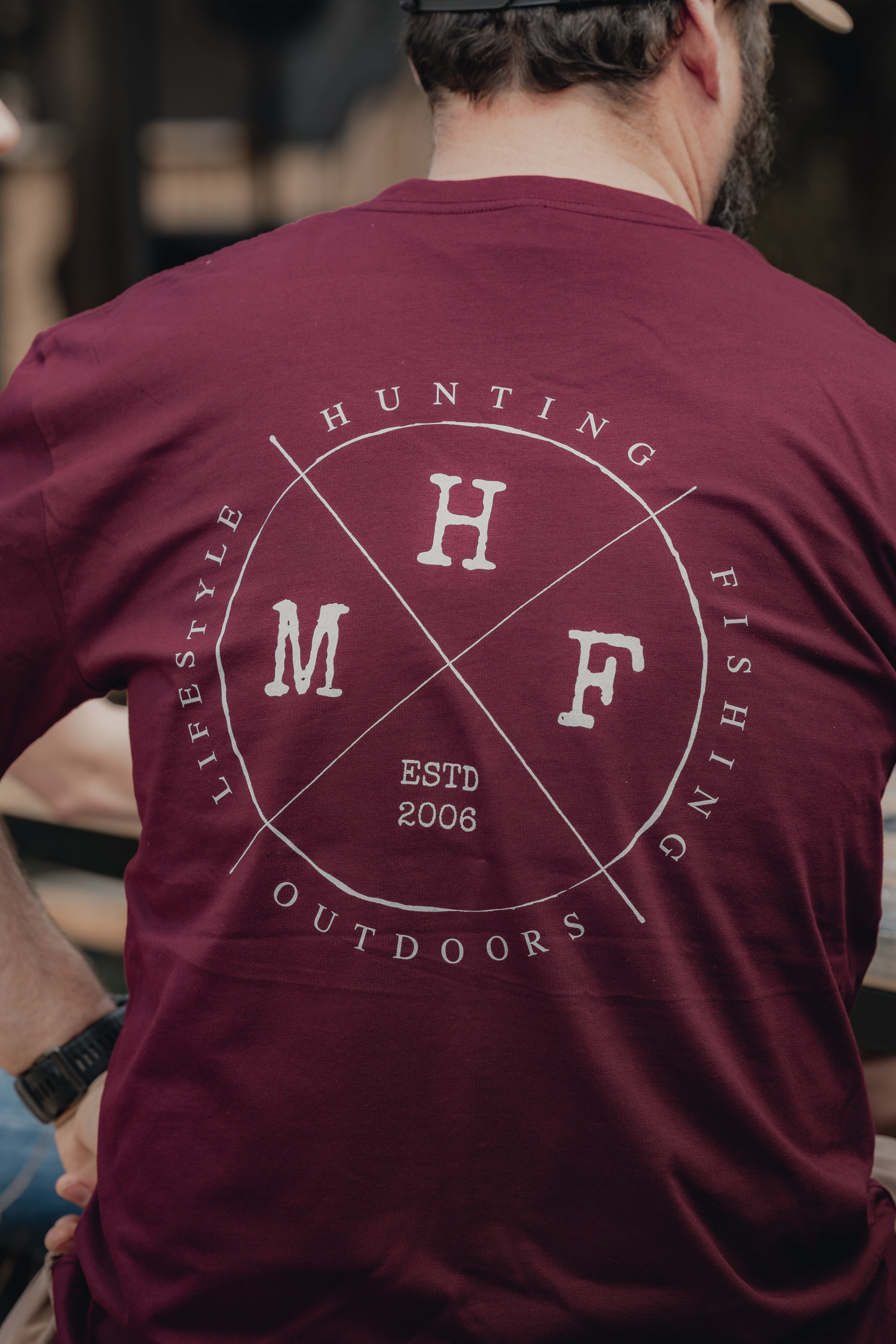 MHF Lifestyle Tee - Burgundy/Grey - - Mansfield Hunting & Fishing - Products to prepare for Corona Virus