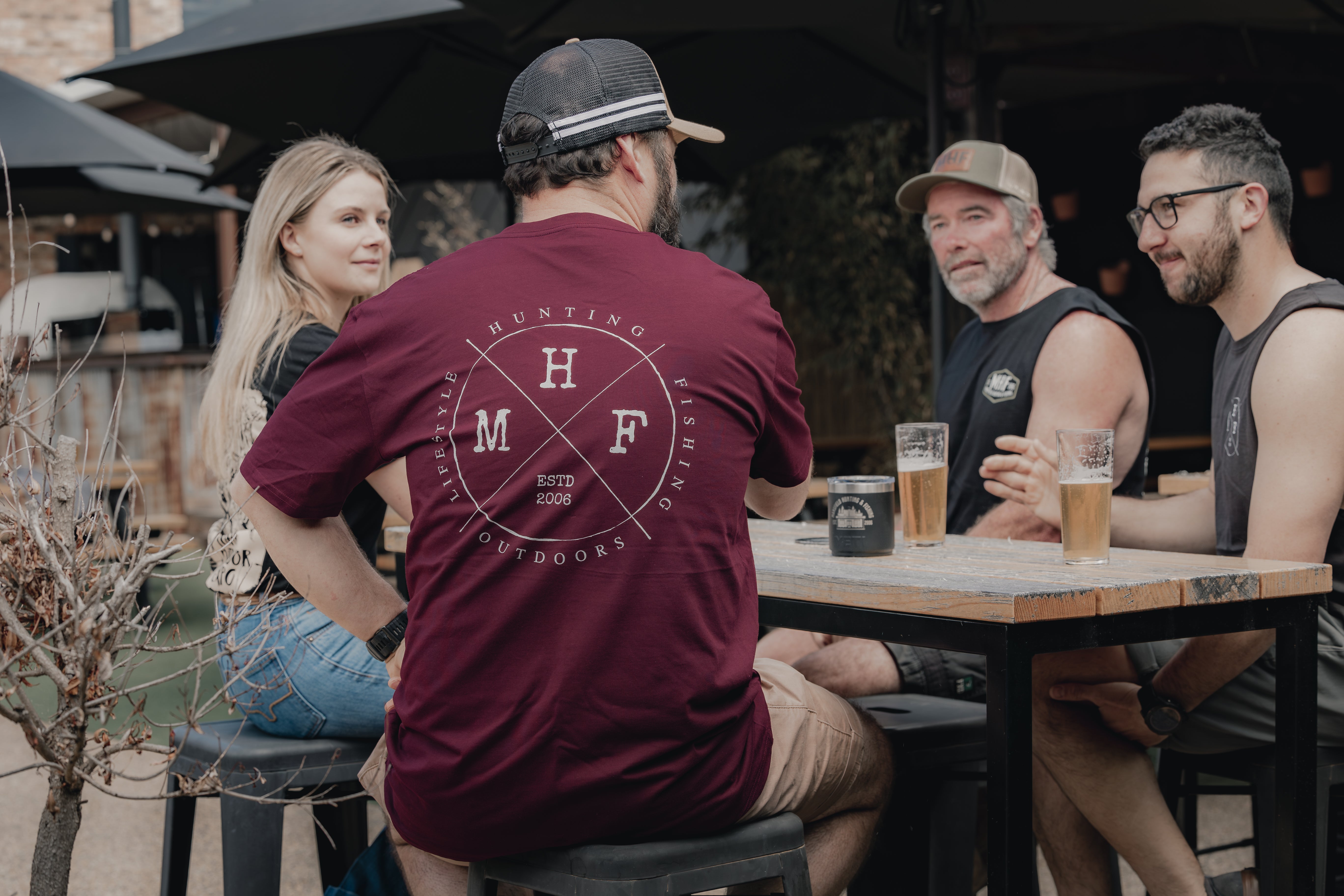 MHF Lifestyle Tee - Burgundy/Grey - - Mansfield Hunting & Fishing - Products to prepare for Corona Virus