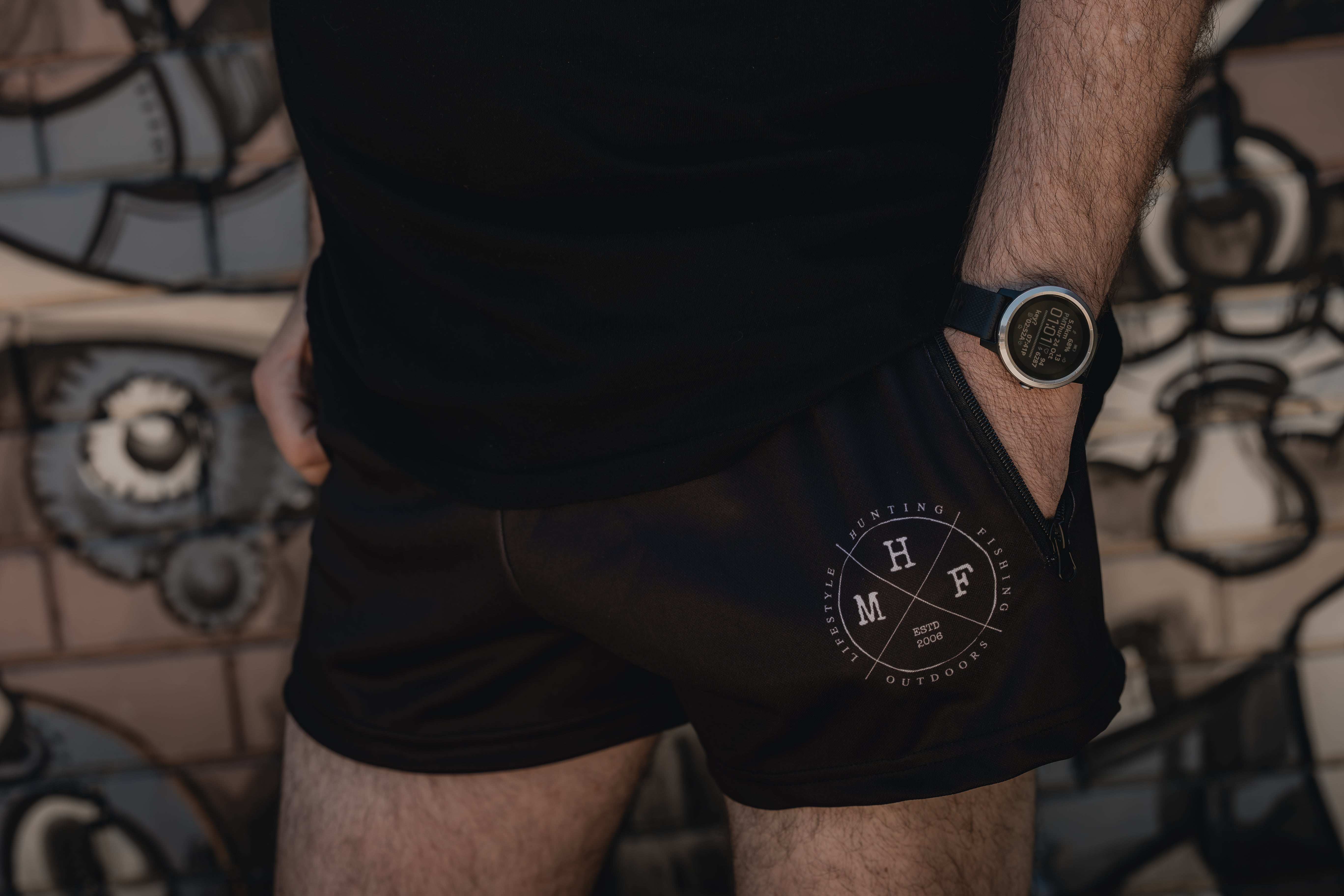 MHF Black Footy Shorts - Side Zip Pockets - - Mansfield Hunting & Fishing - Products to prepare for Corona Virus