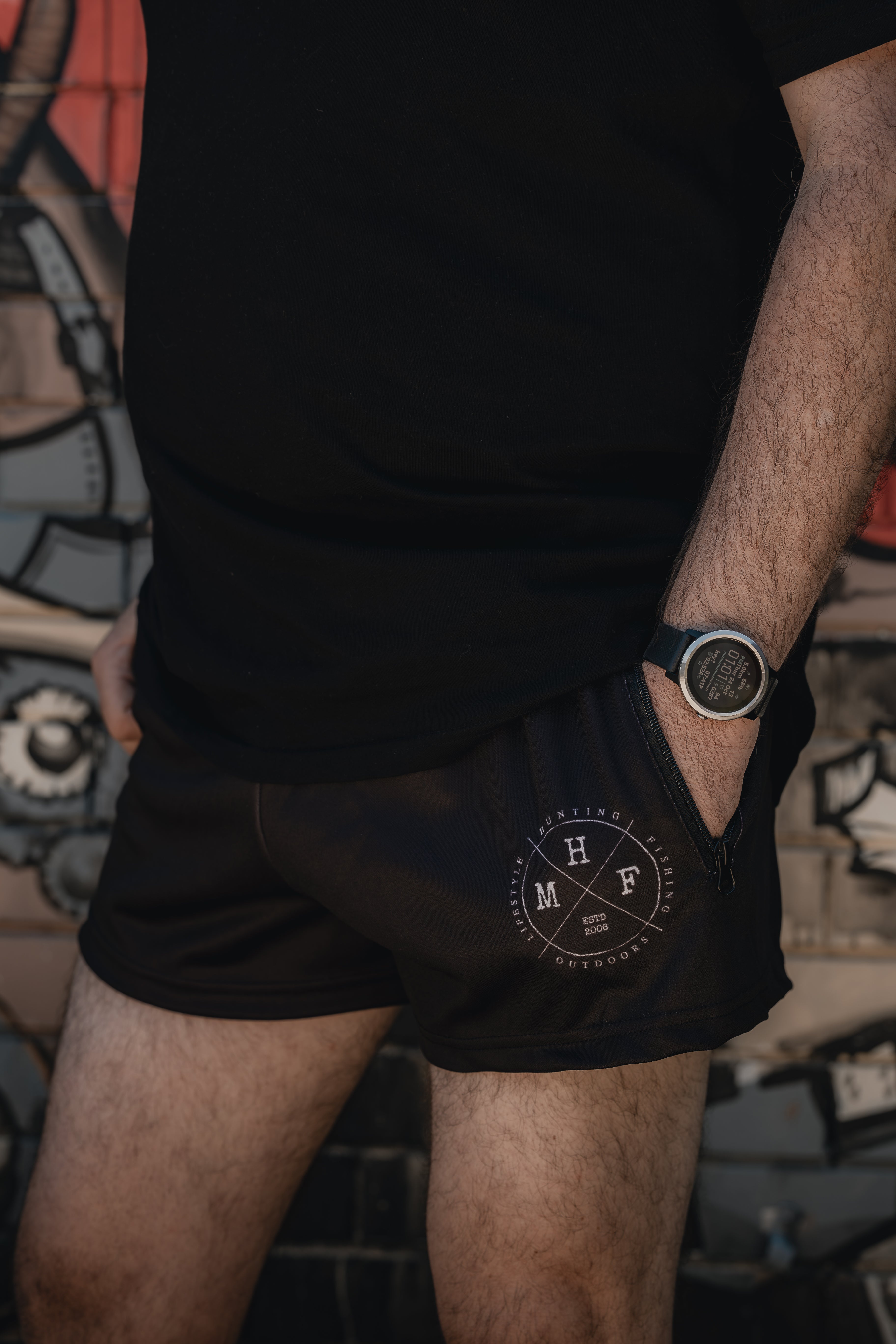 MHF Black Footy Shorts - Side Zip Pockets - - Mansfield Hunting & Fishing - Products to prepare for Corona Virus