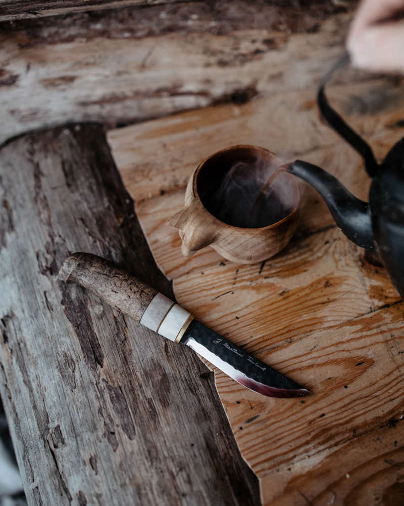 Marttiini Carbon Steel 110mm Curly Birch/ Reindeer Antler Knife with Leather Sheath - - Mansfield Hunting & Fishing - Products to prepare for Corona Virus