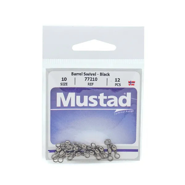 Mustad Black Barrel Swivel Size 12 40lb - 10pk -  - Mansfield Hunting & Fishing - Products to prepare for Corona Virus
