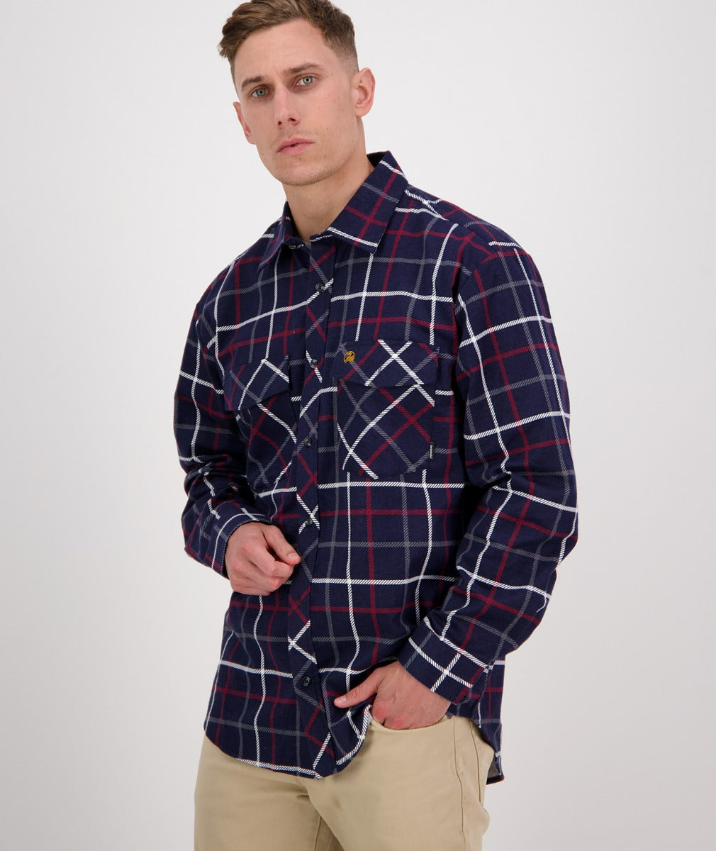 Swanndri Egmont Full Button Flannelette Shirt - Twin Pack - Navy/Oxblood - S / NAVY/OXBLOOD - Mansfield Hunting & Fishing - Products to prepare for Corona Virus
