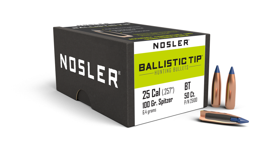 Nosler Ballistic Tip 25 Cal 100gr Projectiles - 50PK - - Mansfield Hunting & Fishing - Products to prepare for Corona Virus
