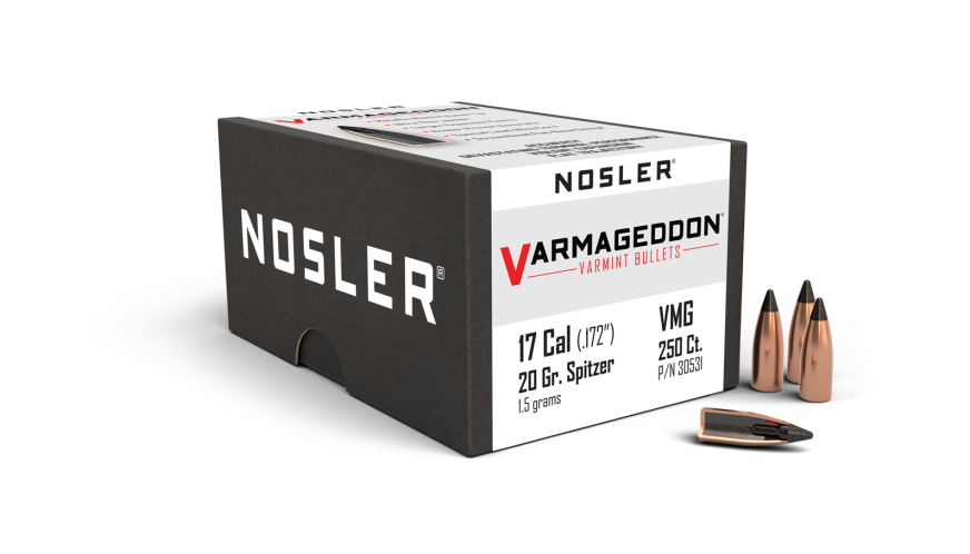 Nosler Varmageddon 17cal 20gr FB tipped Projectiles - 250pk - - Mansfield Hunting & Fishing - Products to prepare for Corona Virus