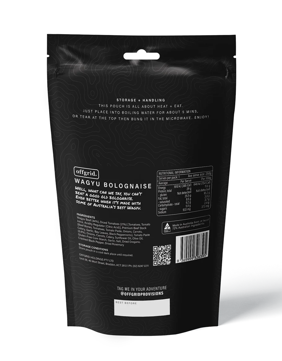Offgrid Provisions Wagyu Bolognaise - 250g - - Mansfield Hunting & Fishing - Products to prepare for Corona Virus