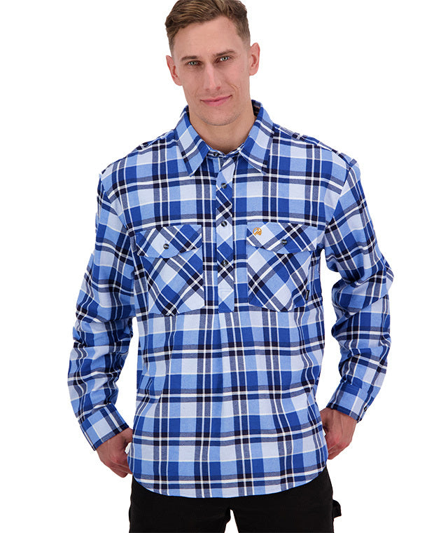 Swanndri Egmont Half Button Flannelette Shirt - Twin Pack - Artic/Ocean - - Mansfield Hunting & Fishing - Products to prepare for Corona Virus