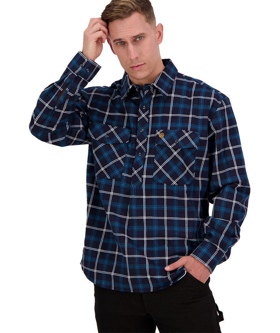 Swanndri Egmont Half Button Flannelette Shirt - Twin Pack - Artic/Ocean - - Mansfield Hunting & Fishing - Products to prepare for Corona Virus
