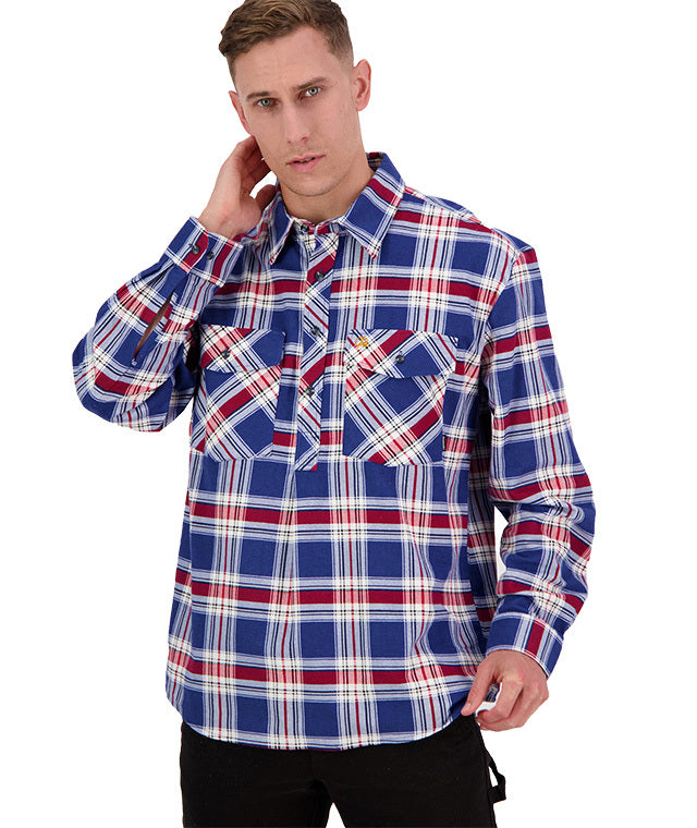 Swanndri Egmont Half Button Flannelette Shirt - Twin Pack - Crimson/Sage - - Mansfield Hunting & Fishing - Products to prepare for Corona Virus