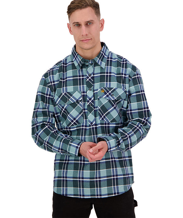 Swanndri Egmont Half Button Flannelette Shirt - Twin Pack - Crimson/Sage - - Mansfield Hunting & Fishing - Products to prepare for Corona Virus