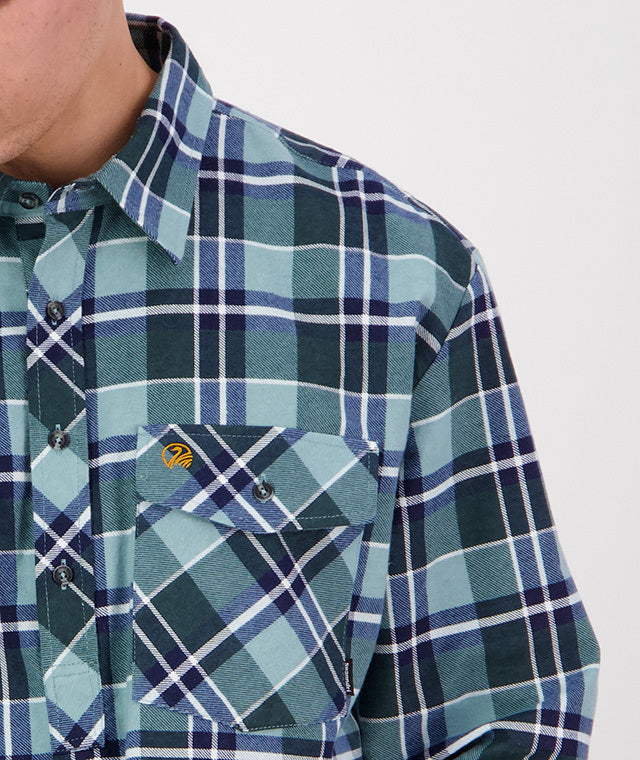 Swanndri Egmont Half Button Flannelette Shirt - Twin Pack - Crimson/Sage - - Mansfield Hunting & Fishing - Products to prepare for Corona Virus