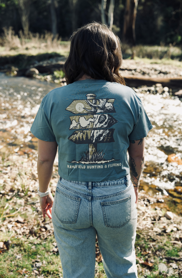 MHF Womens Sign Post Crop T-Shirt - Mineral - - Mansfield Hunting & Fishing - Products to prepare for Corona Virus