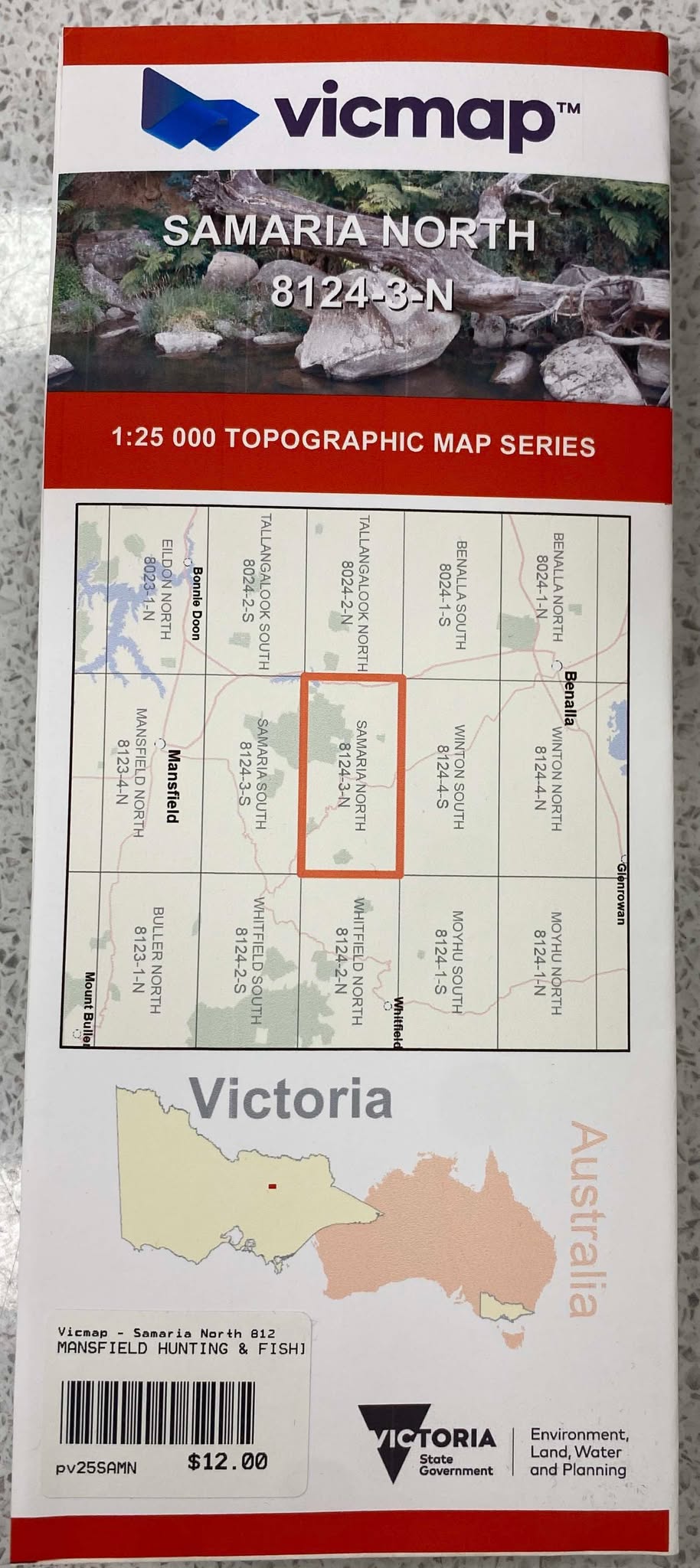 Vicmap - Samaria North 8124-3-N 1:25,000scale - - Mansfield Hunting & Fishing - Products to prepare for Corona Virus