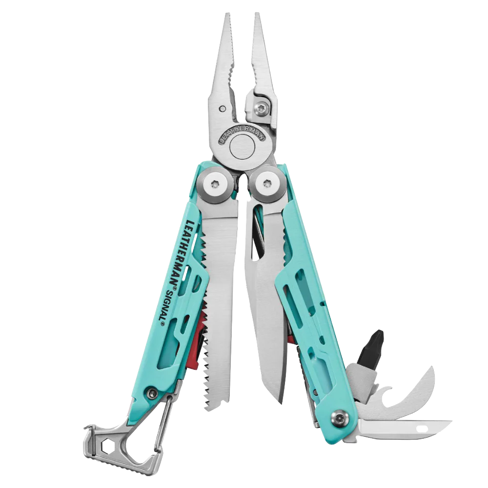 Leatherman Signal Camping multi-tool - Aqua & Silver - - Mansfield Hunting & Fishing - Products to prepare for Corona Virus