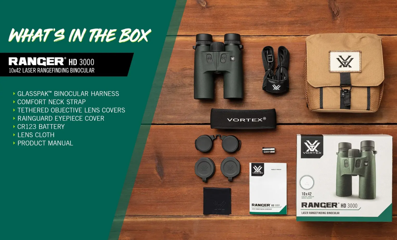 Vortex Ranger HD 3000 10 x 42 Laser Rangefinder Binoculars - - Mansfield Hunting & Fishing - Products to prepare for Corona Virus