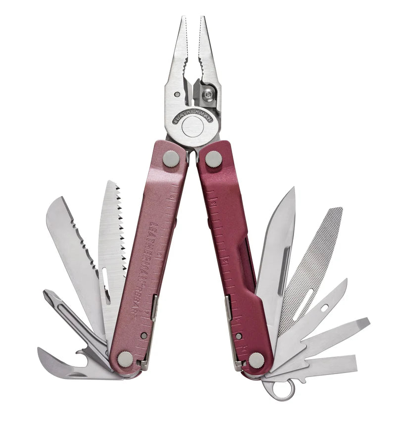 Leatherman Rebar Multi Tool Knife - Cranberry with Sheath - - Mansfield Hunting & Fishing - Products to prepare for Corona Virus
