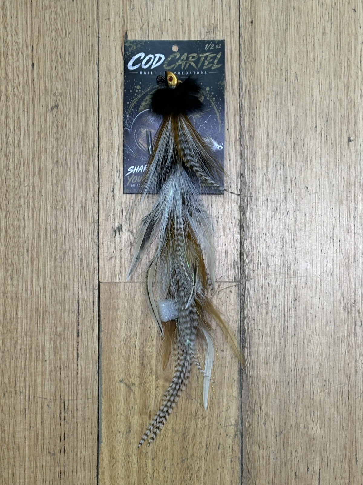 Cod Cartel 12" Enforcer 1/2oz Fly Jig - BROWN/WHITE - Mansfield Hunting & Fishing - Products to prepare for Corona Virus