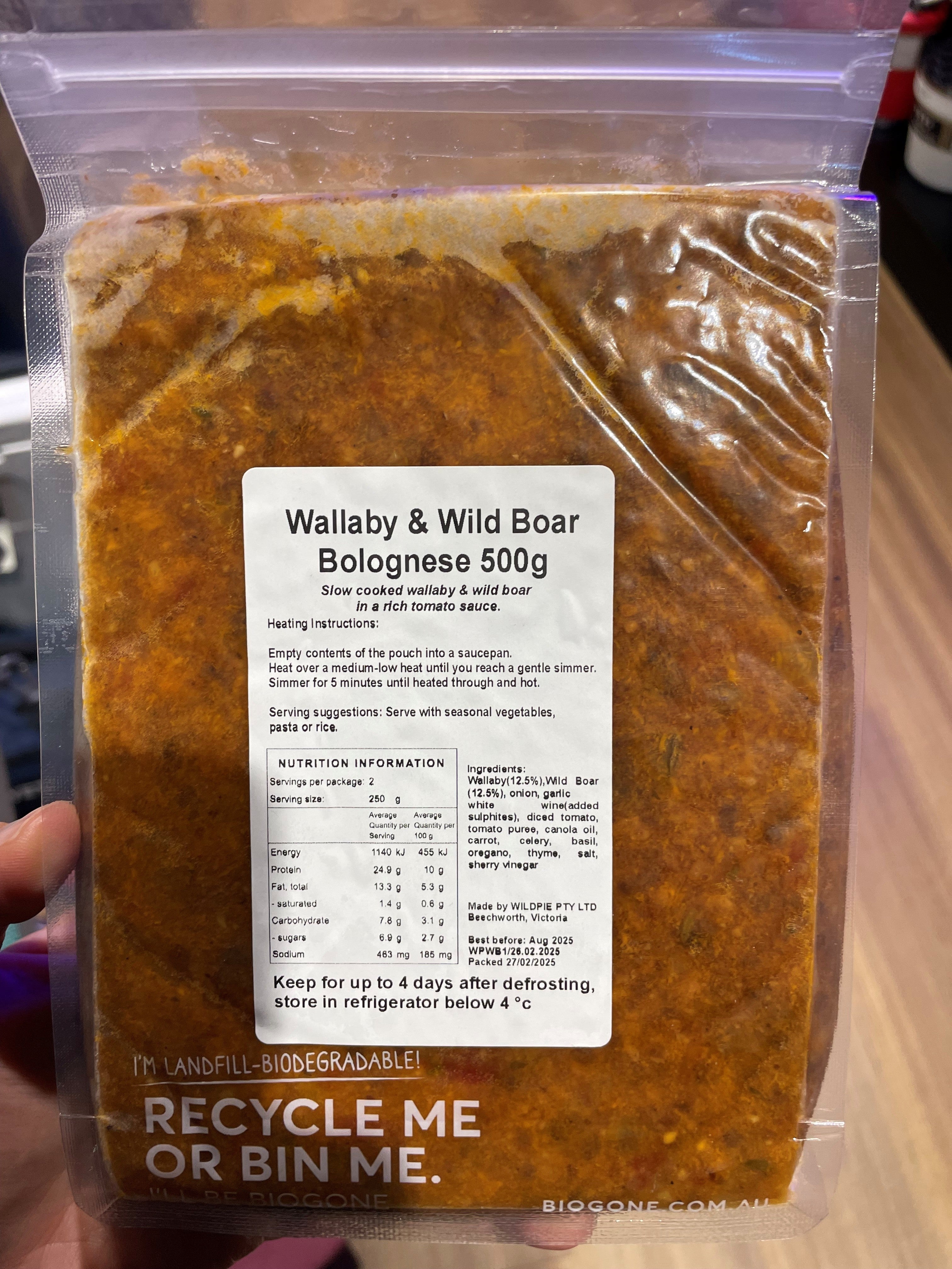 Wildpie Wallaby & Wild Boar Bolognese 500g - - Mansfield Hunting & Fishing - Products to prepare for Corona Virus