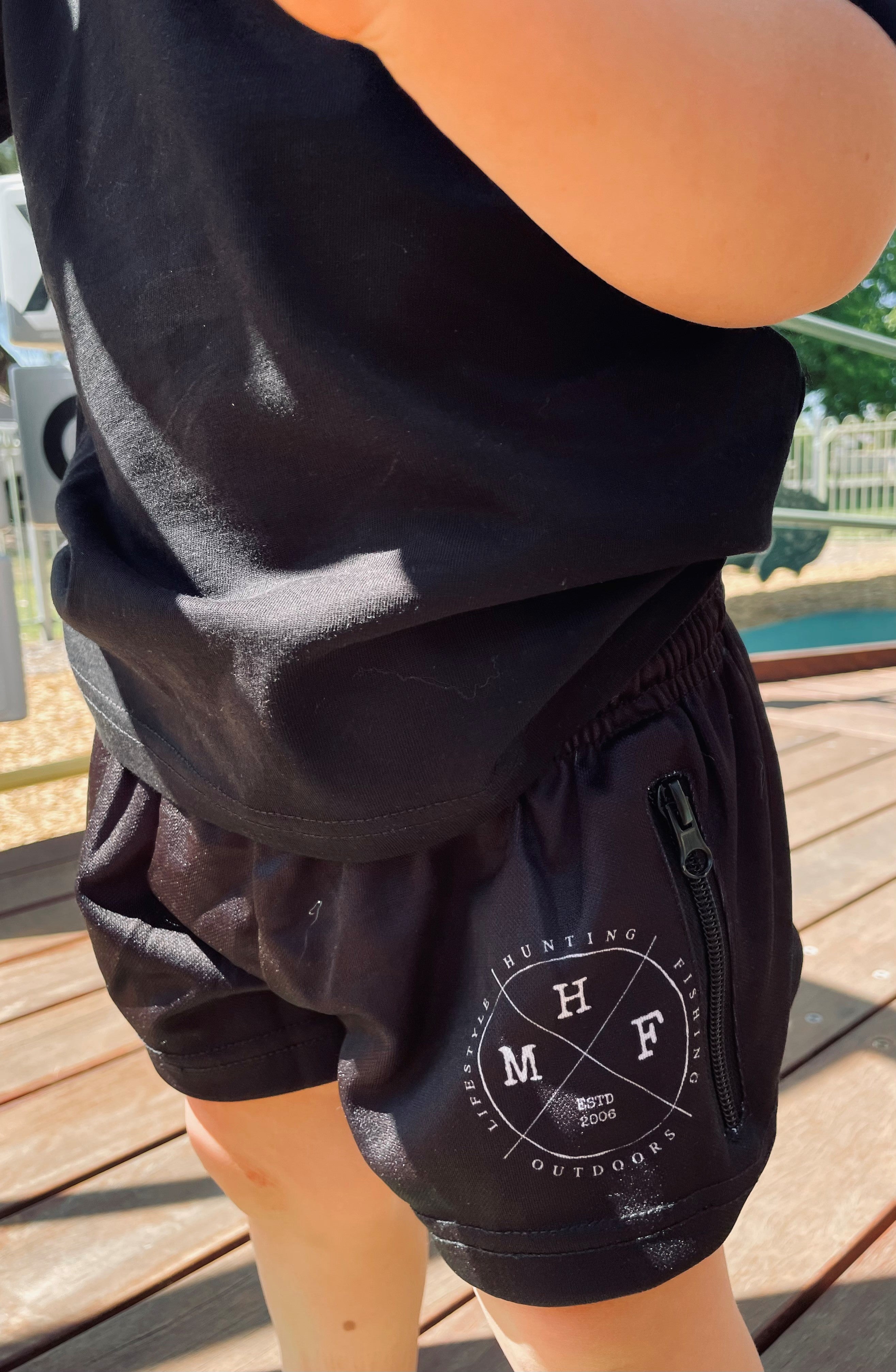 MHF Kids Black Footy Shorts - Side Zip Pockets -  - Mansfield Hunting & Fishing - Products to prepare for Corona Virus