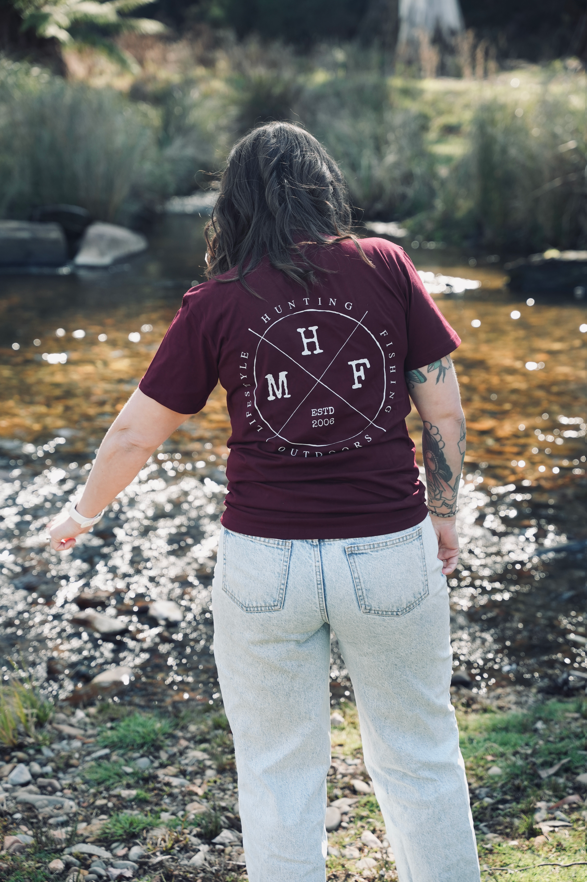 MHF Lifestyle Tee - Burgundy/Grey - - Mansfield Hunting & Fishing - Products to prepare for Corona Virus