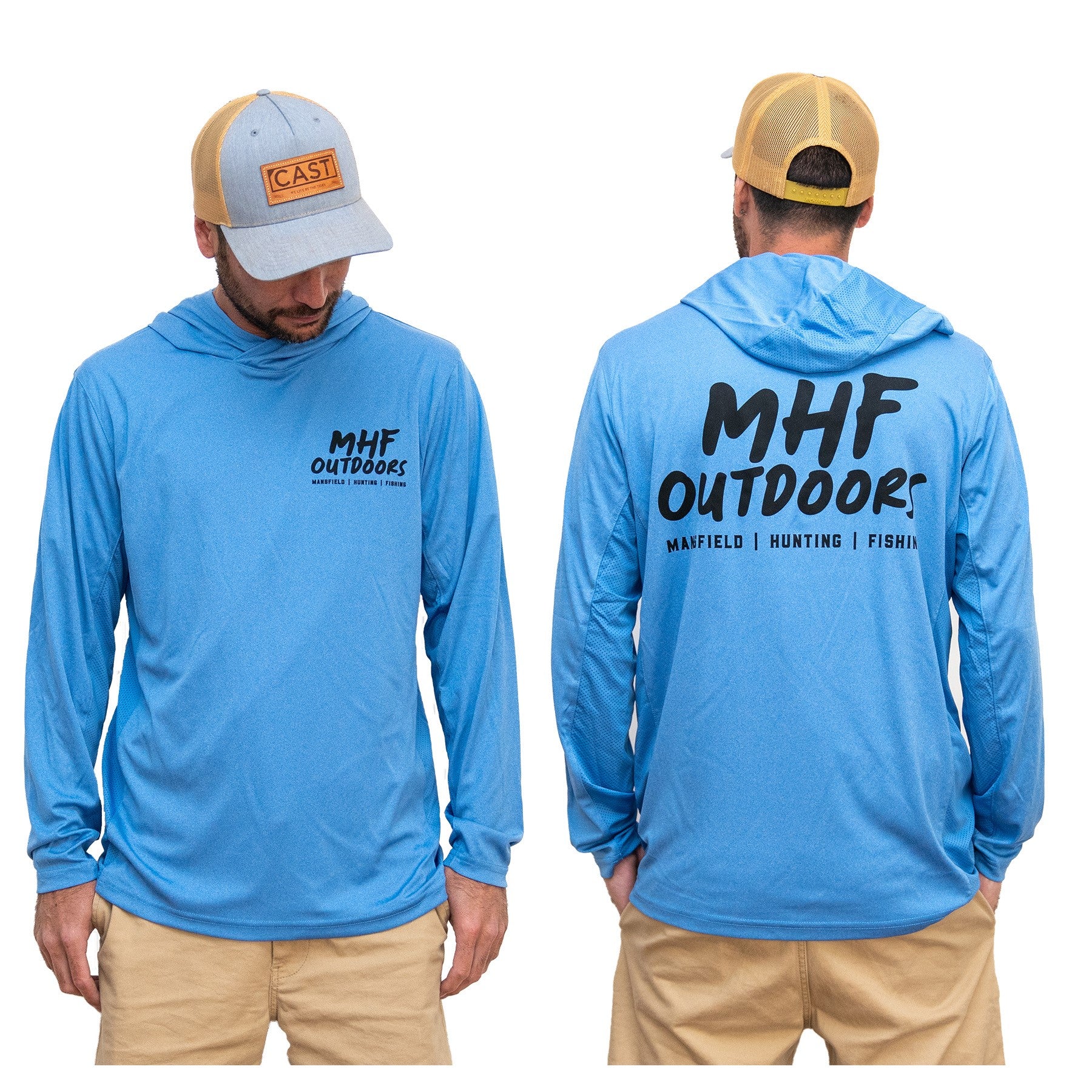 MHF x Cast Revive UPF50+ Lightweight Performance Fishing Hooded Jersey - S / LIGHT BLUE - Mansfield Hunting & Fishing - Products to prepare for Corona Virus