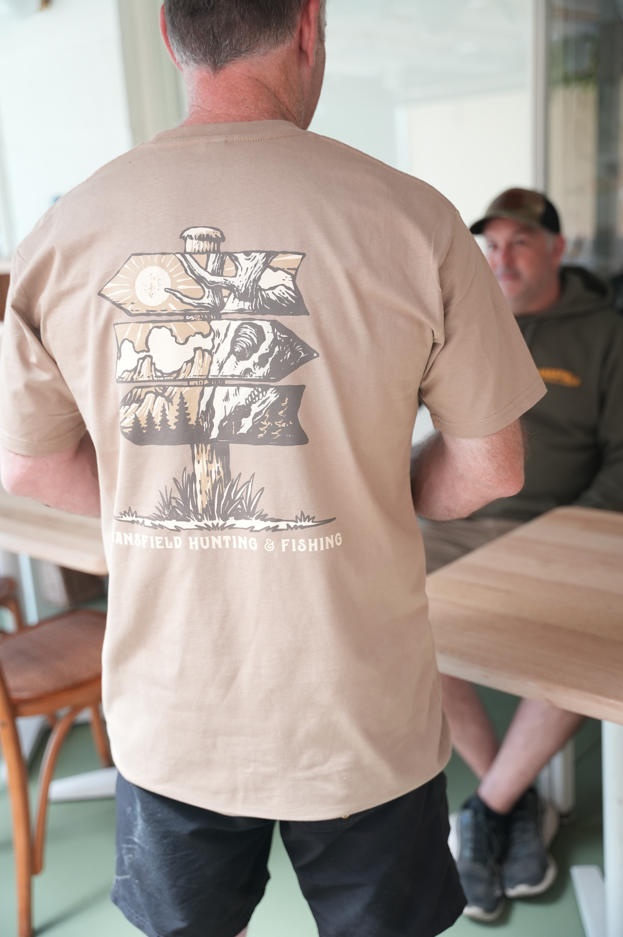 MHF Mens Sign Post T-Shirt - Khaki - KHAKI / XS - Mansfield Hunting & Fishing - Products to prepare for Corona Virus