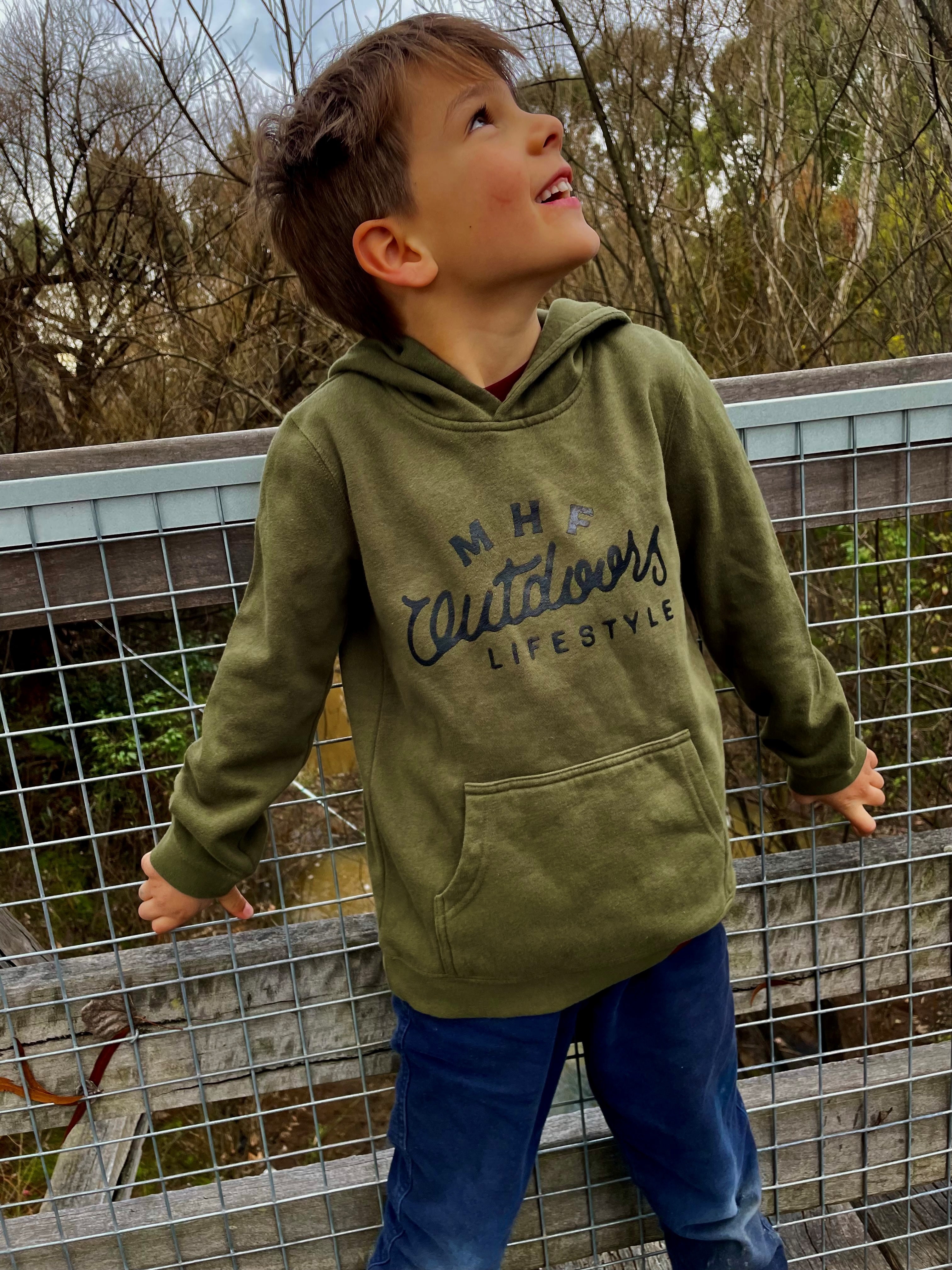 MHF Kids Outdoors Lifestyle Hoodie - Army Green - 2 / ARMY GREEN - Mansfield Hunting & Fishing - Products to prepare for Corona Virus